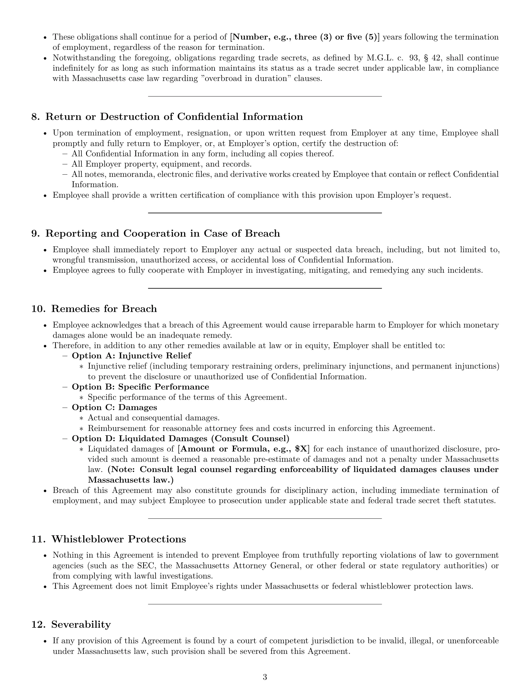 Preview page 3 of Pro Massachusetts employee nda template