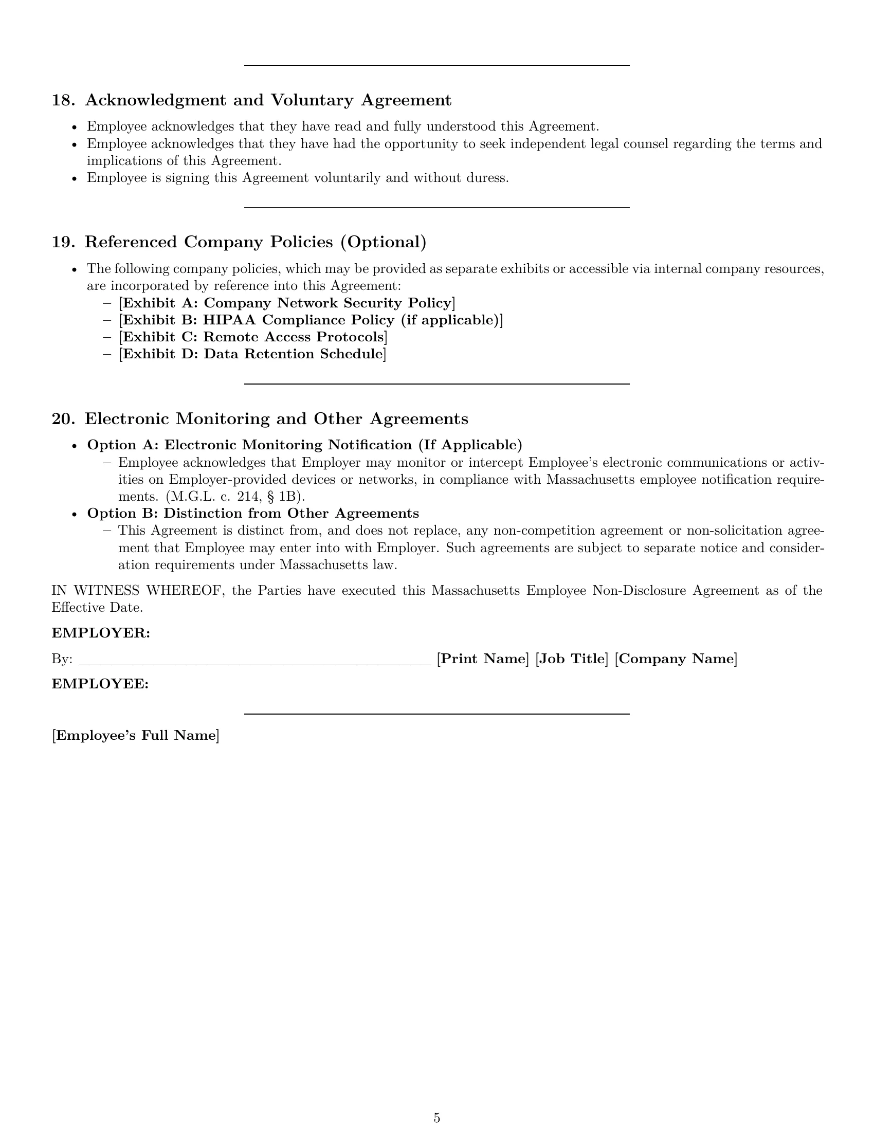Preview page 5 of Pro Massachusetts employee nda template