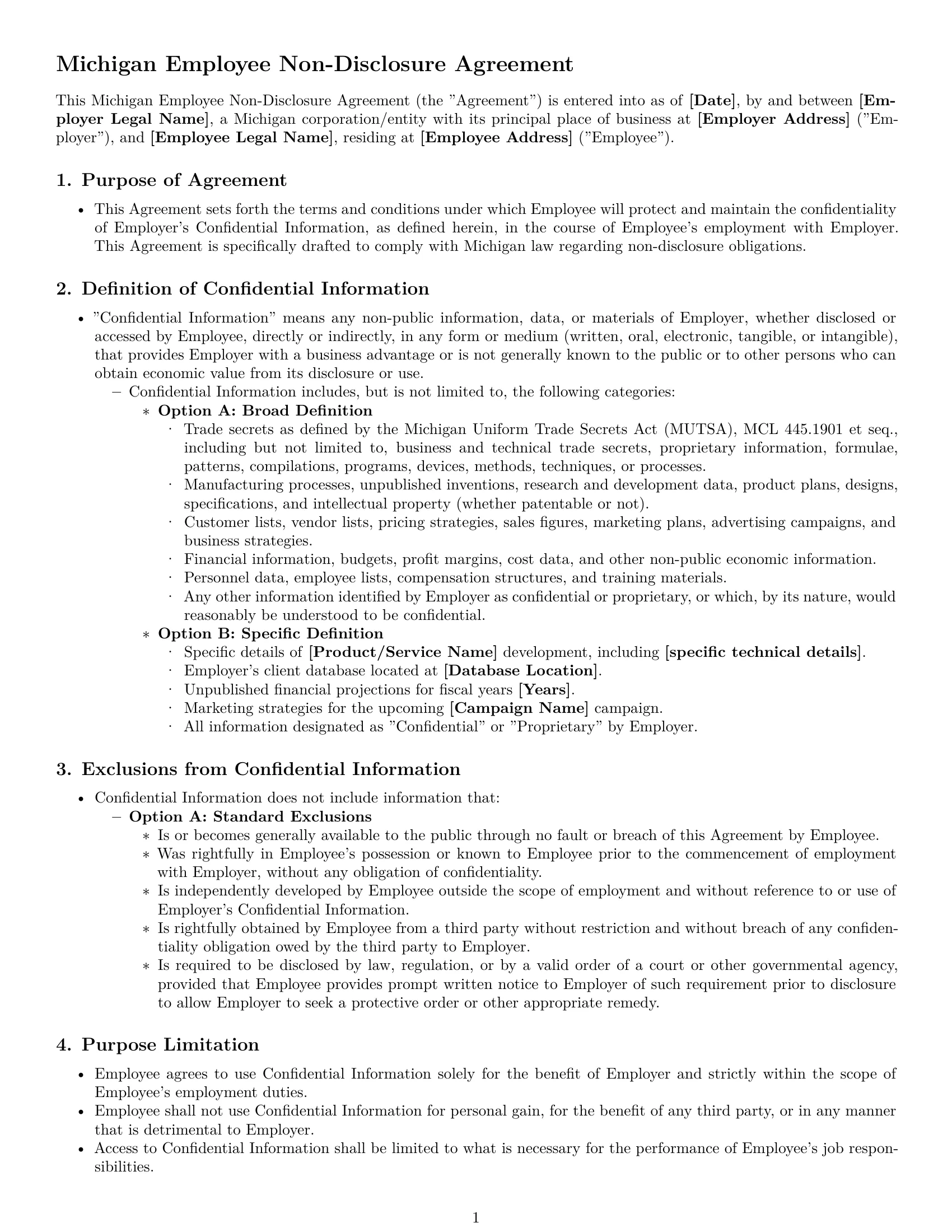 Preview page 1 of Pro Michigan employee nda template