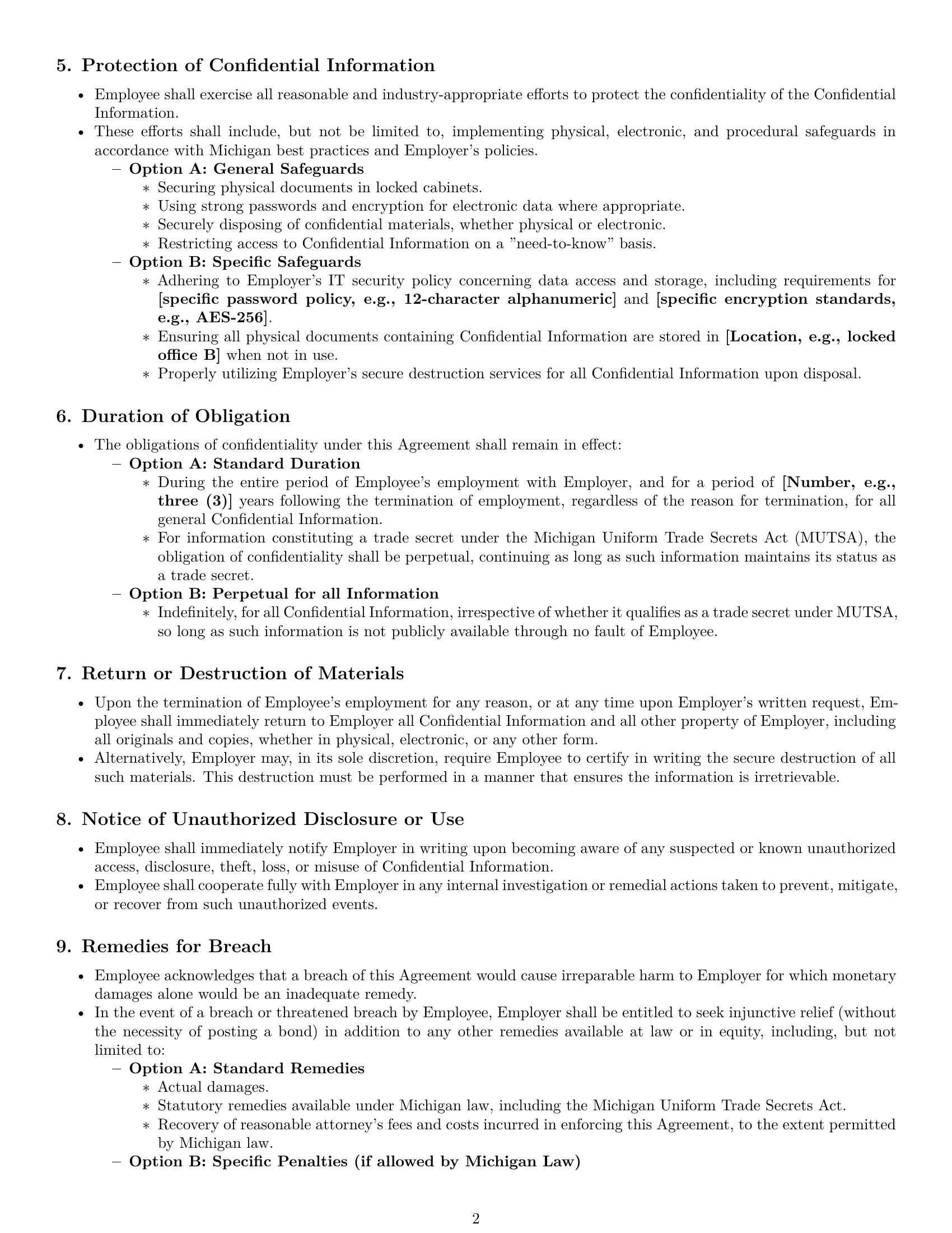 Preview page 2 of Pro Michigan employee nda template