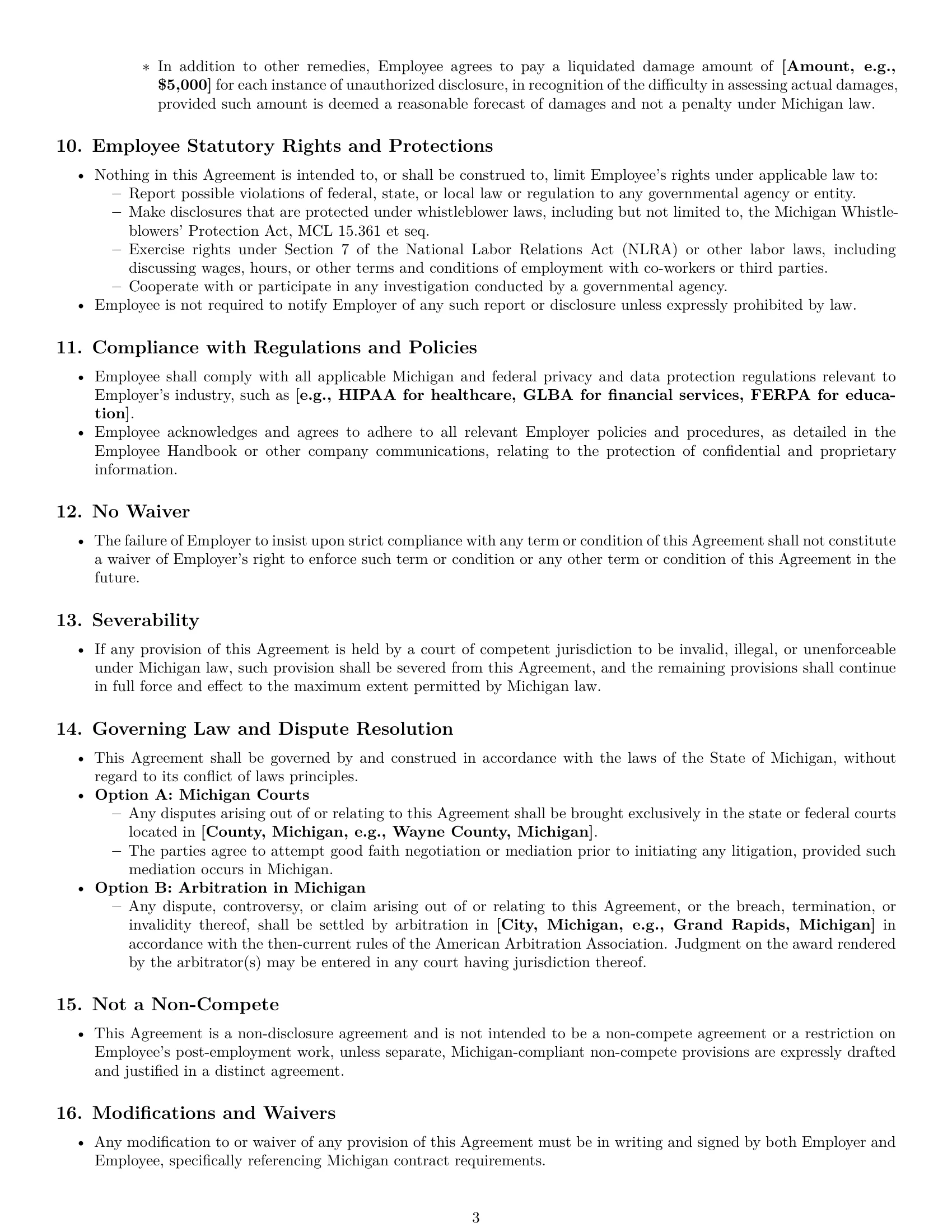 Preview page 3 of Pro Michigan employee nda template