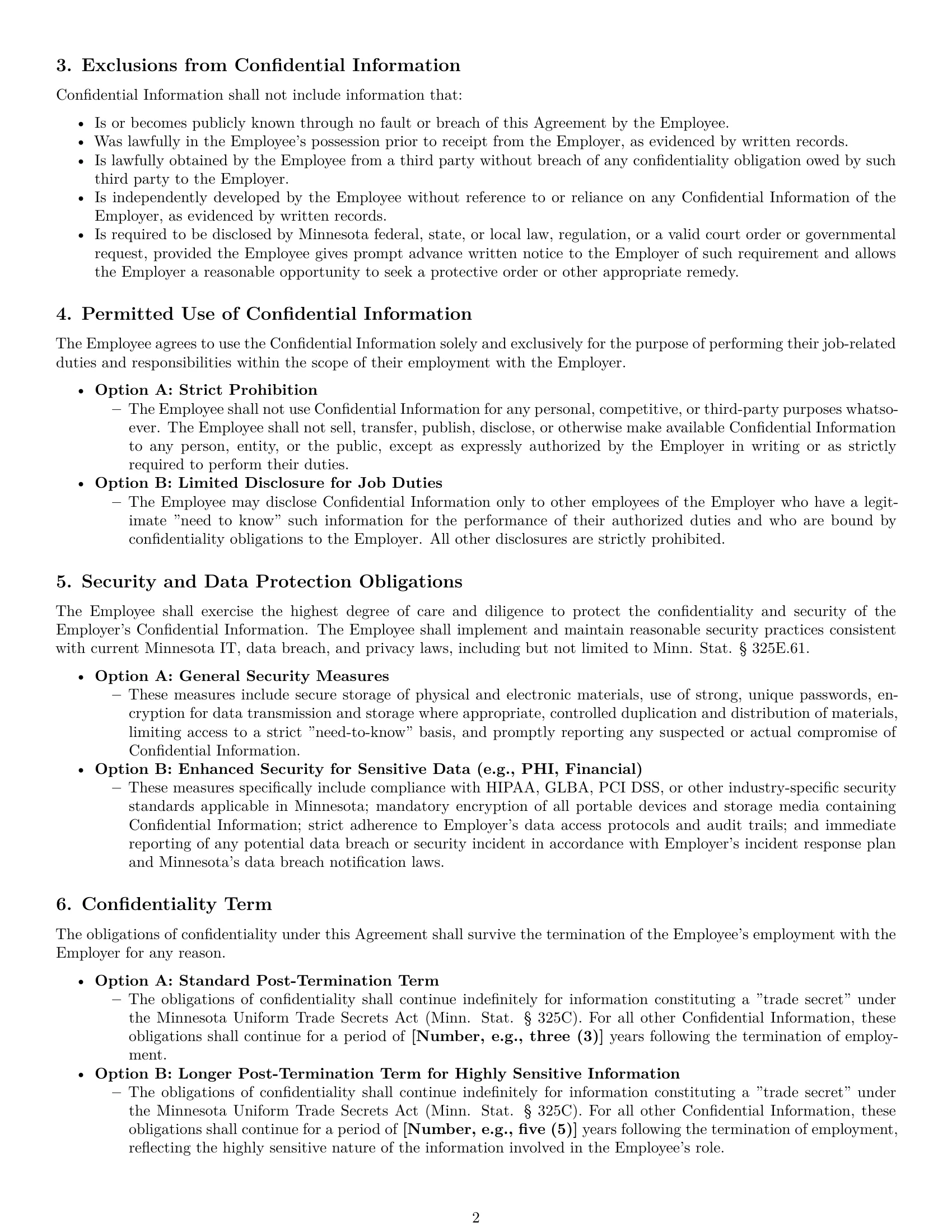Preview page 2 of Pro Minnesota employee nda template
