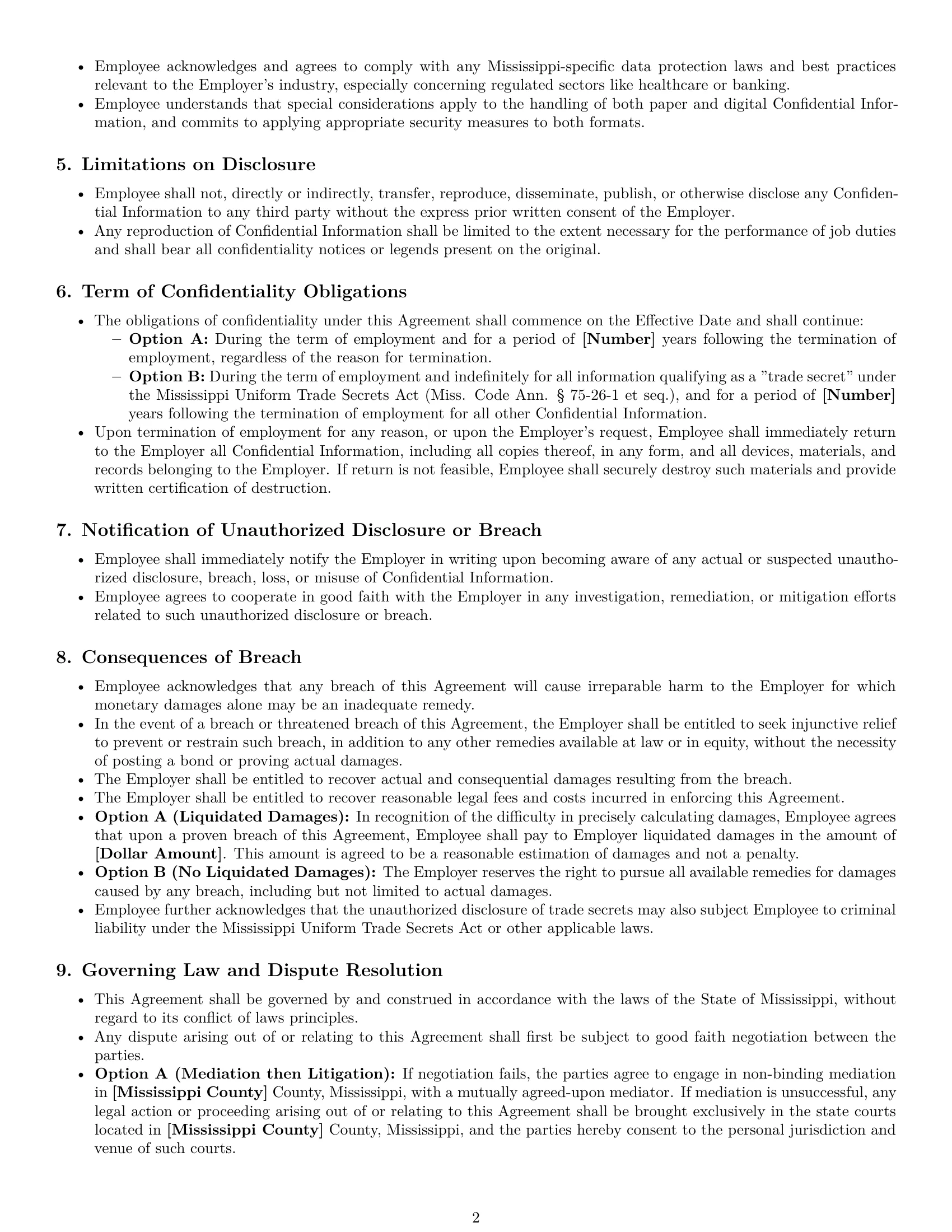 Preview page 2 of Pro Mississippi employee nda template
