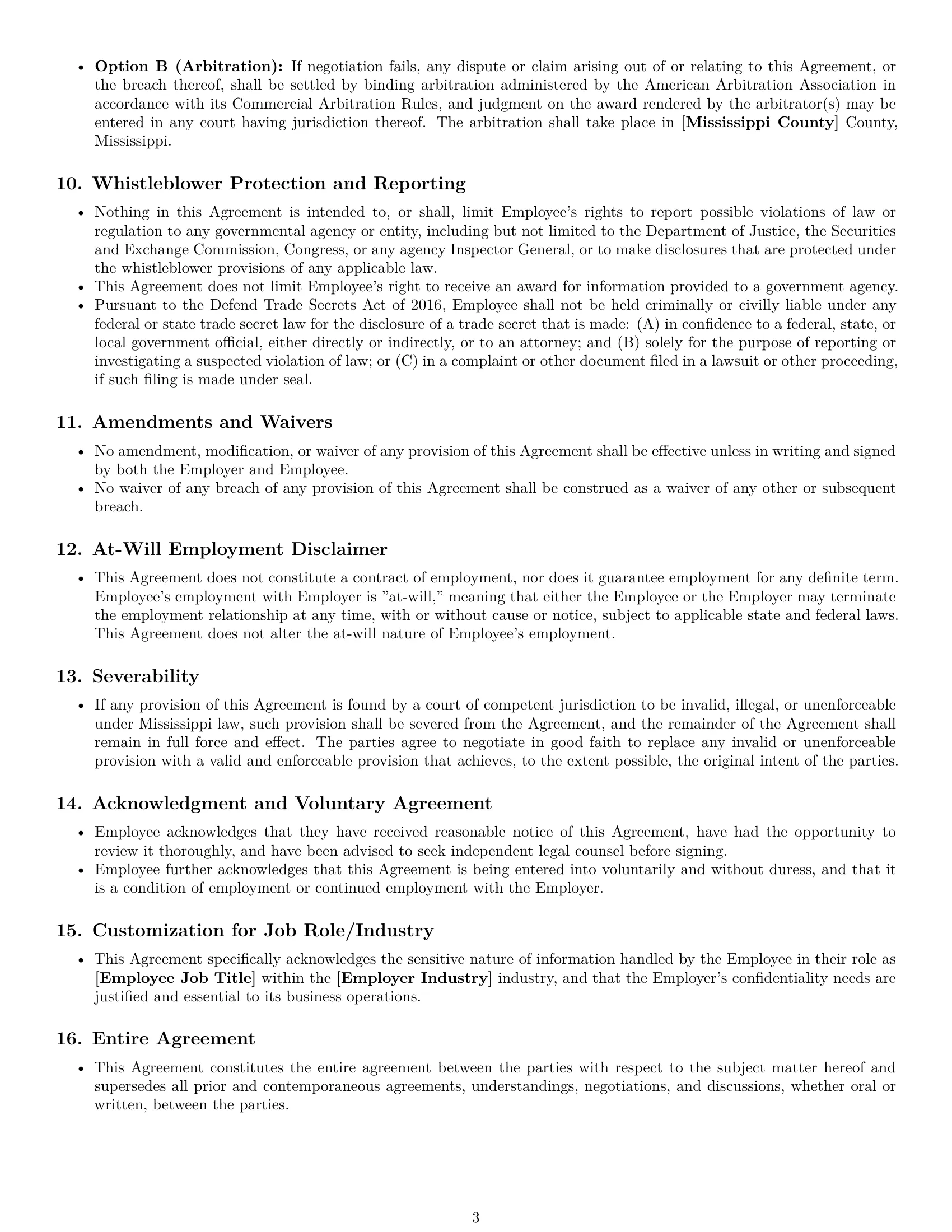 Preview page 3 of Pro Mississippi employee nda template