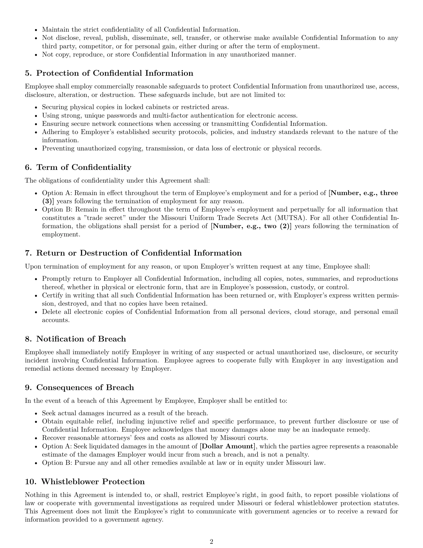 Preview page 2 of Pro Missouri employee nda template
