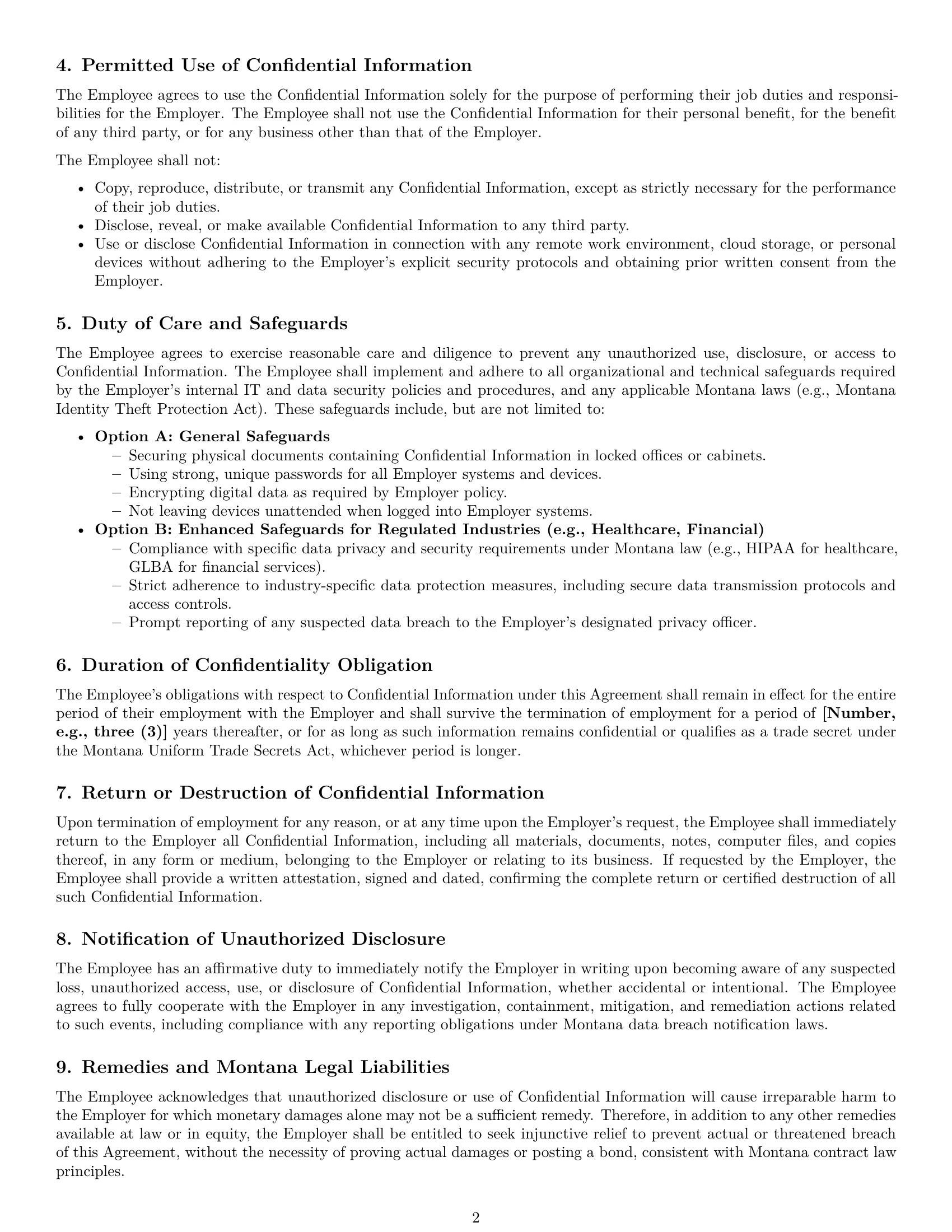 Preview page 2 of Pro Montana employee nda template