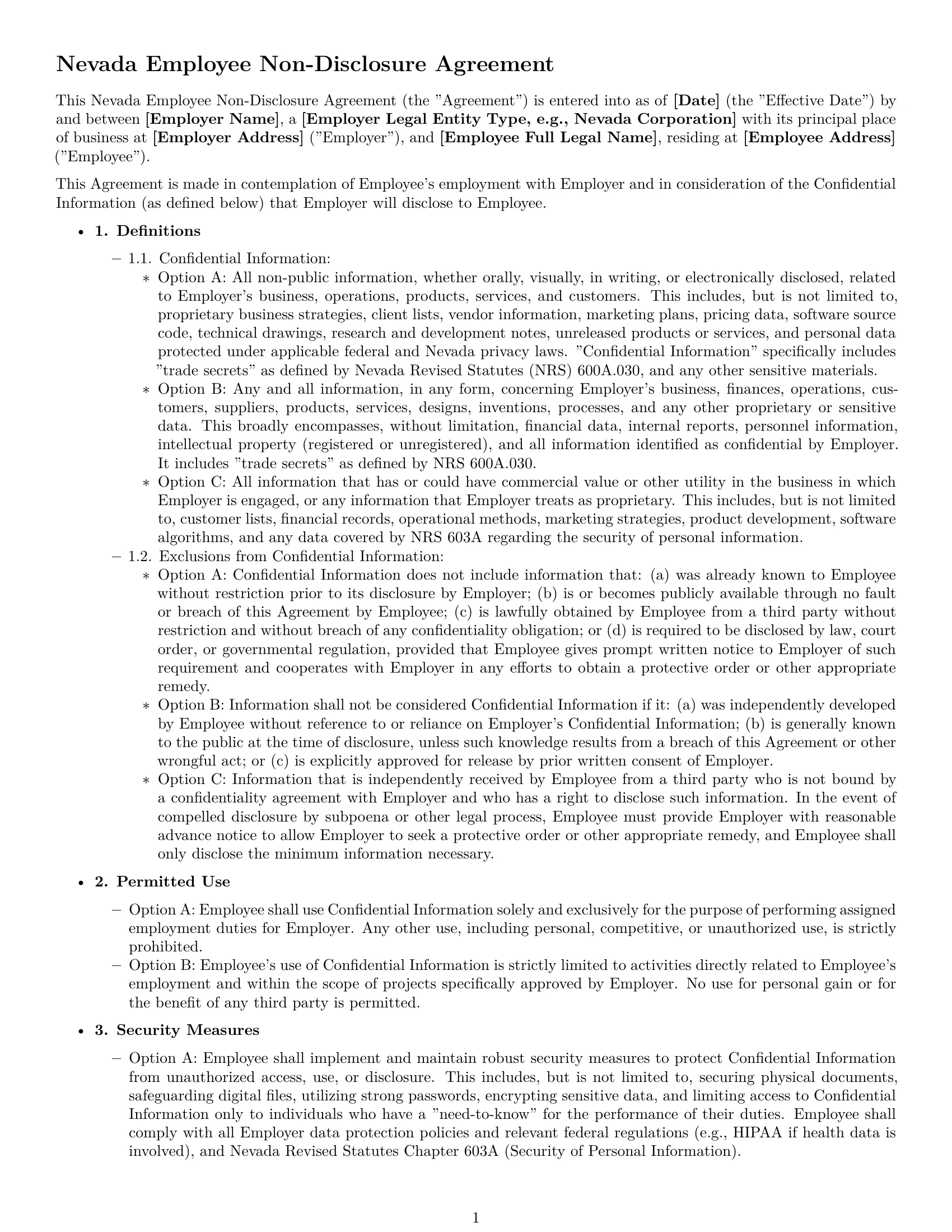 Preview page 1 of Pro Nevada employee nda template