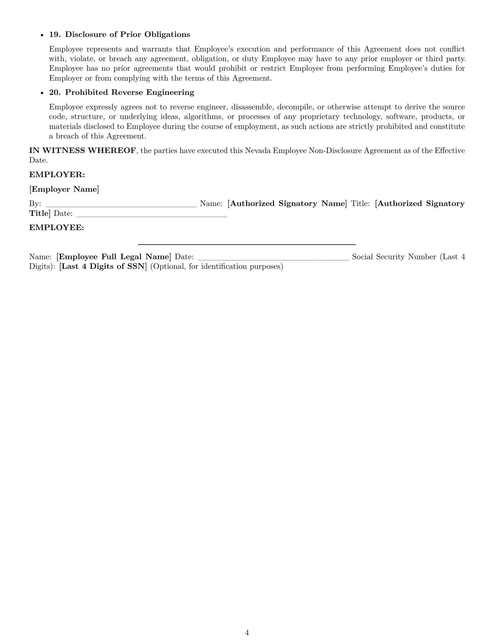 Preview page 4 of Pro Nevada employee nda template