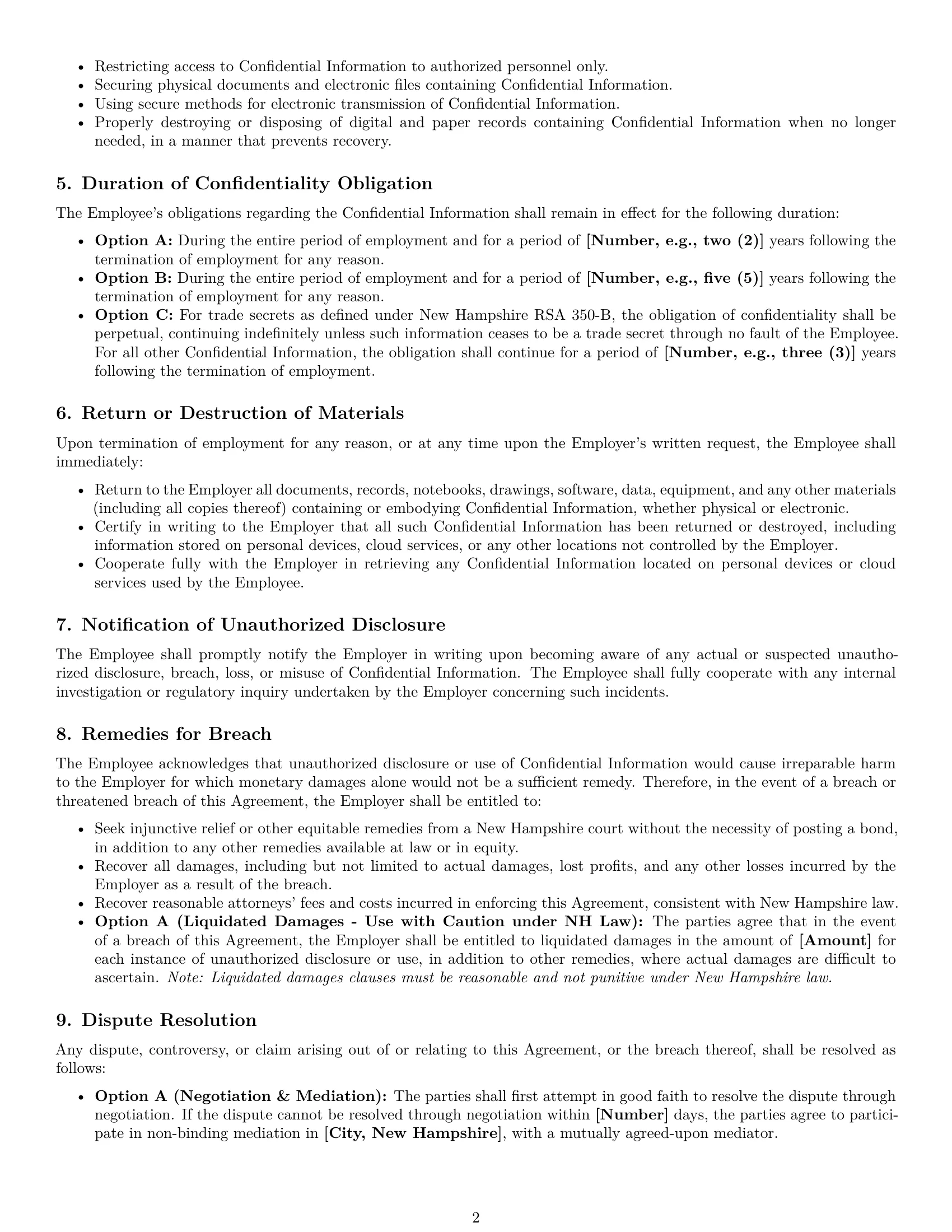 Preview page 2 of Pro New Hampshire employee nda template