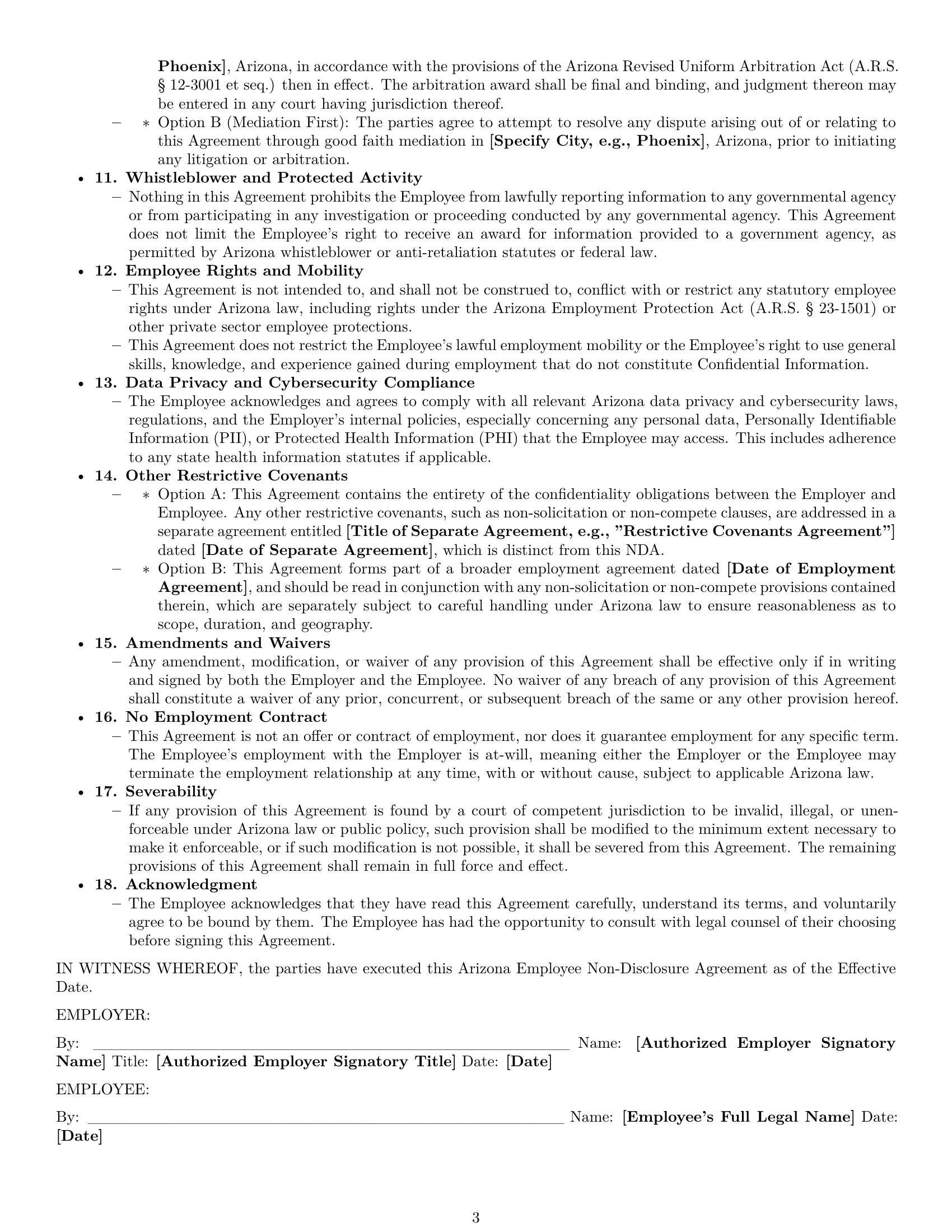 Preview page 3 of Pro Arizona employee nda template
