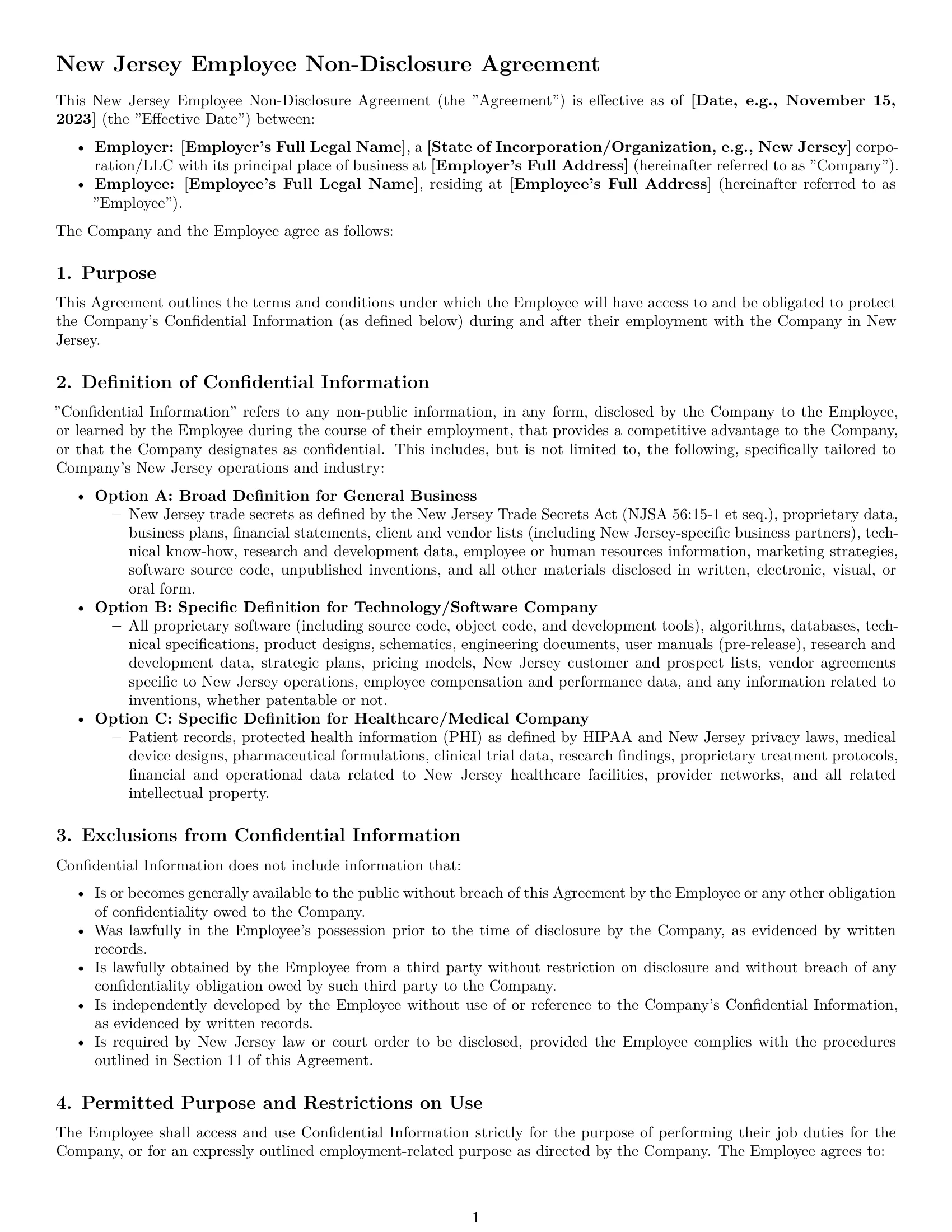 Preview page 1 of Pro New Jersey employee nda template
