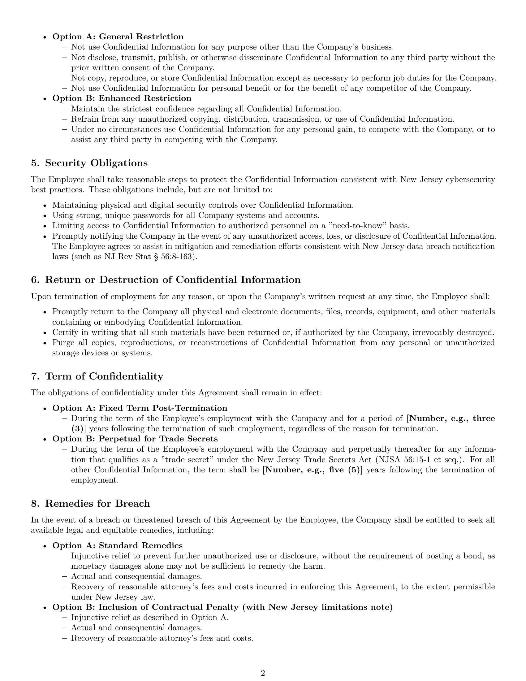 Preview page 2 of Pro New Jersey employee nda template