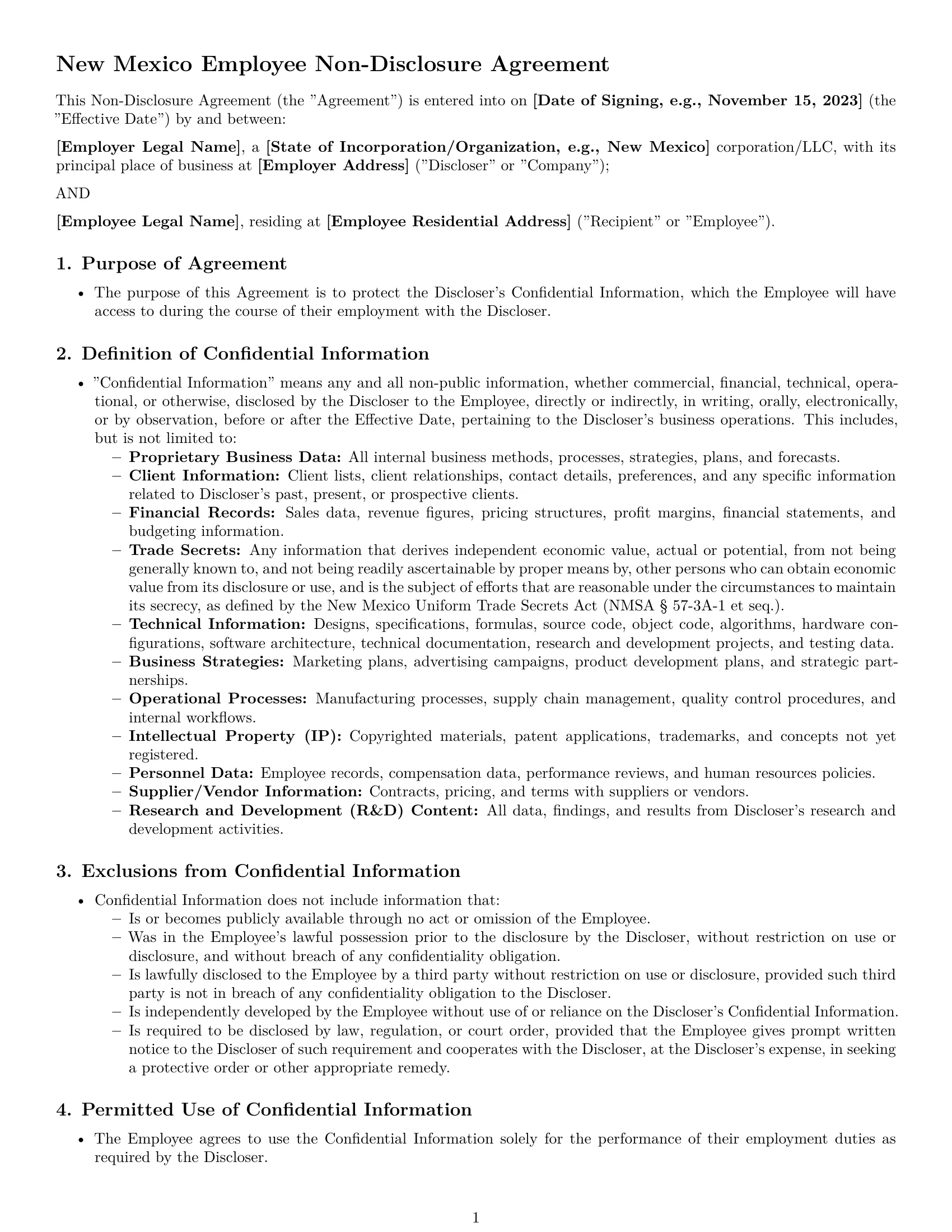 Preview page 1 of Pro New Mexico employee nda template