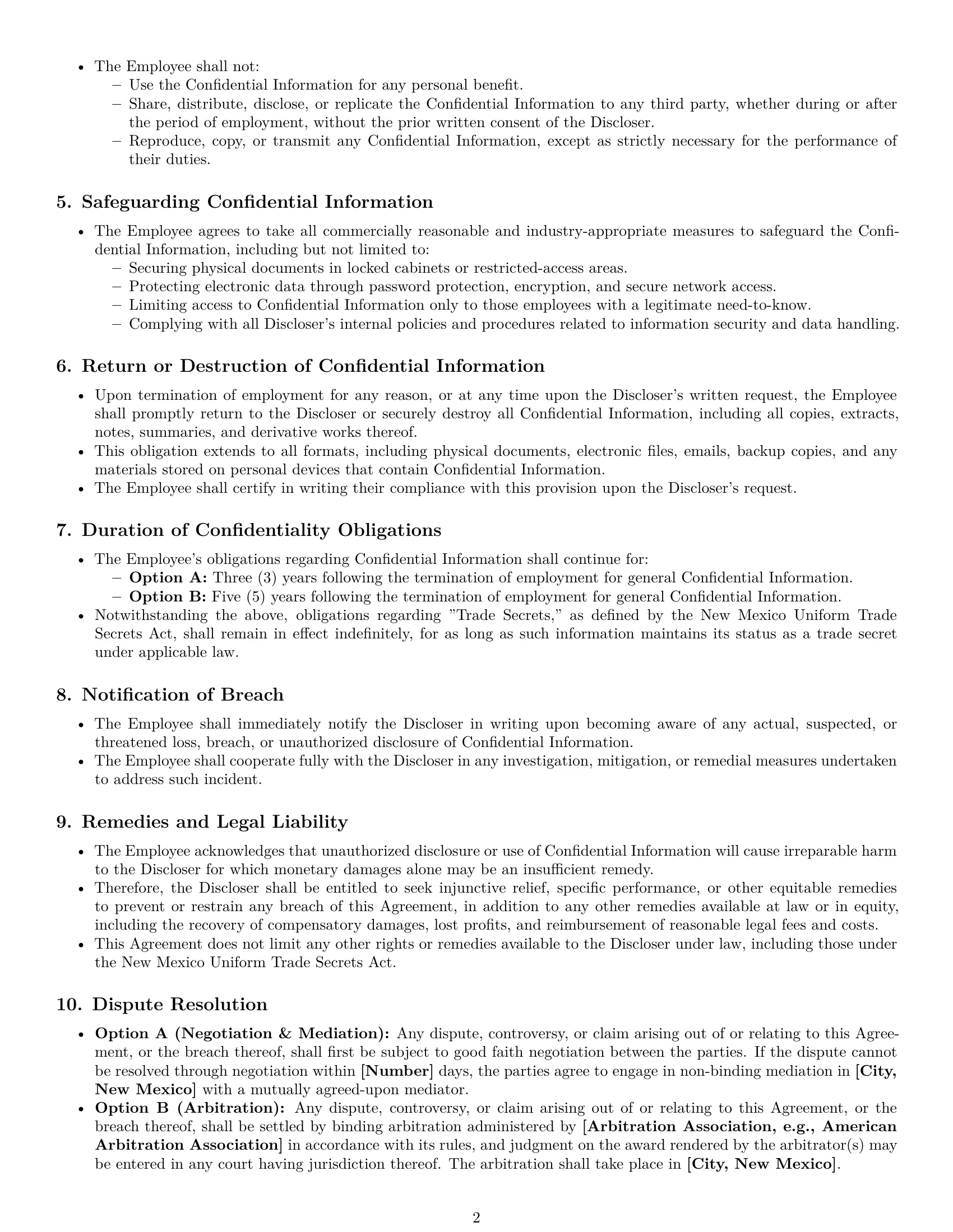 Preview page 2 of Pro New Mexico employee nda template