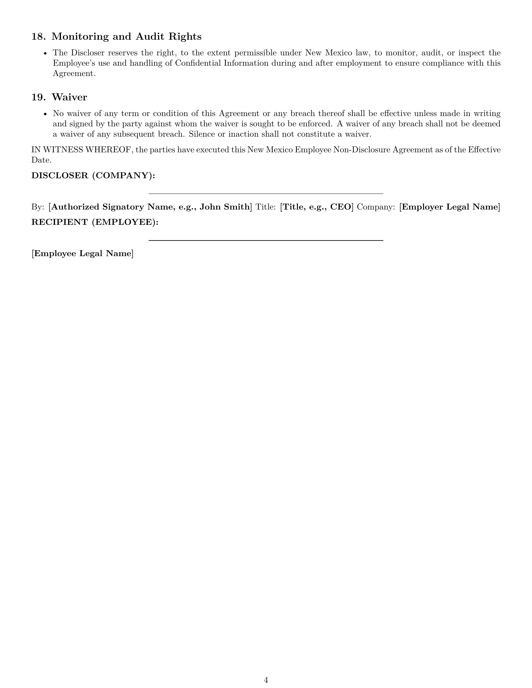 Preview page 4 of Pro New Mexico employee nda template