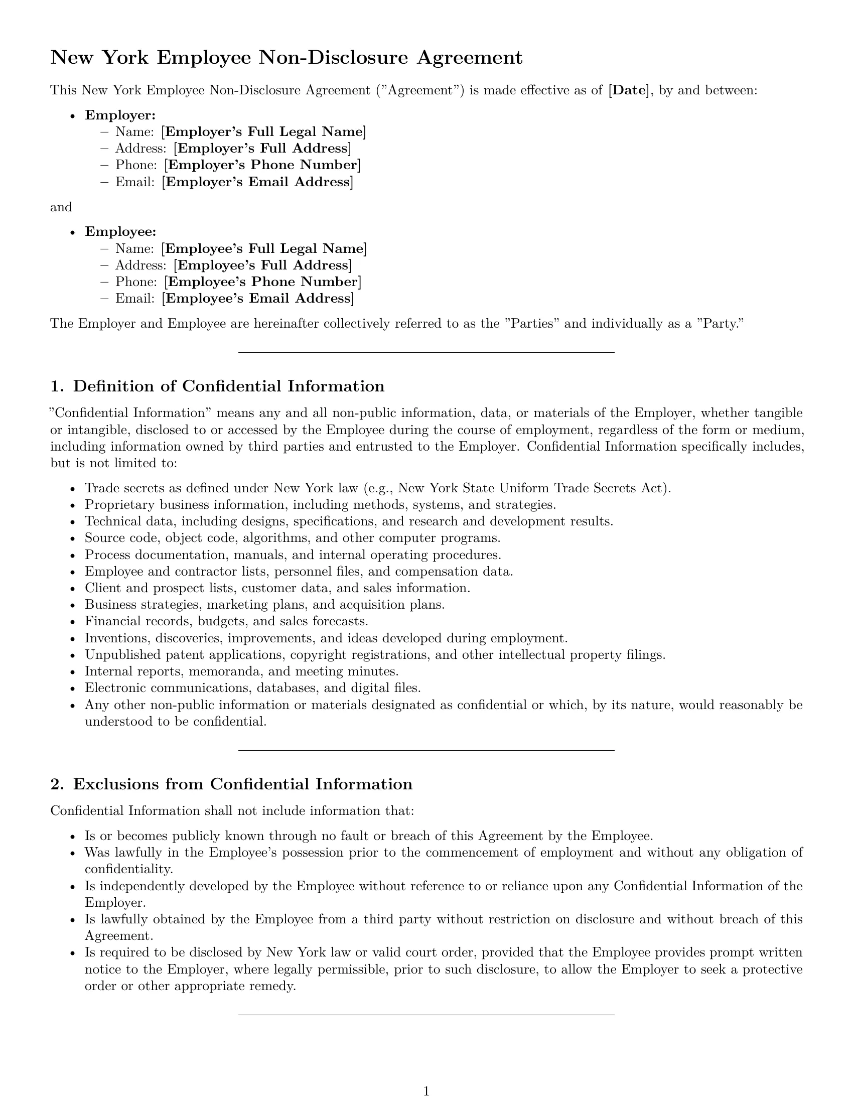 Preview page 1 of Pro New York employee nda template