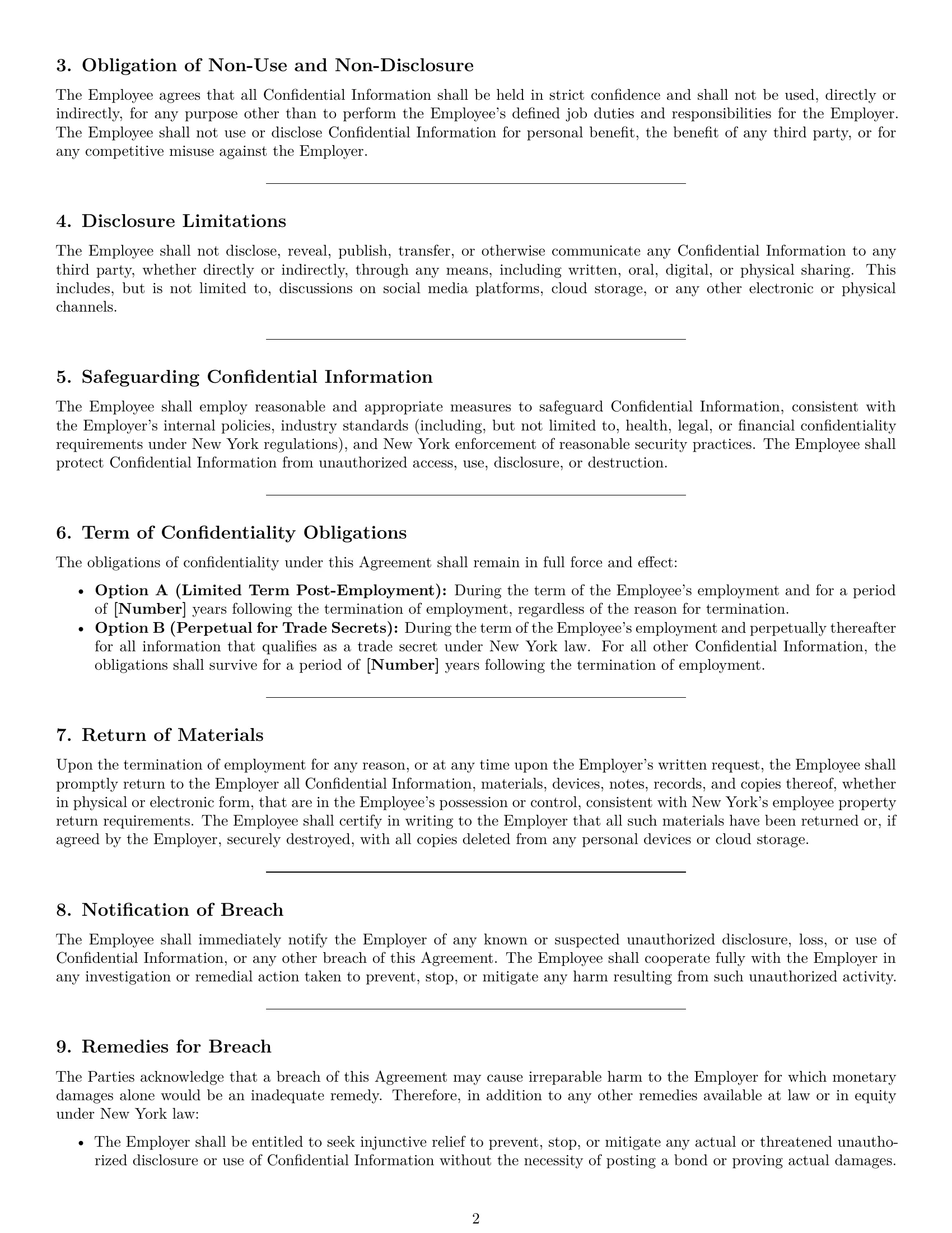 Preview page 2 of Pro New York employee nda template