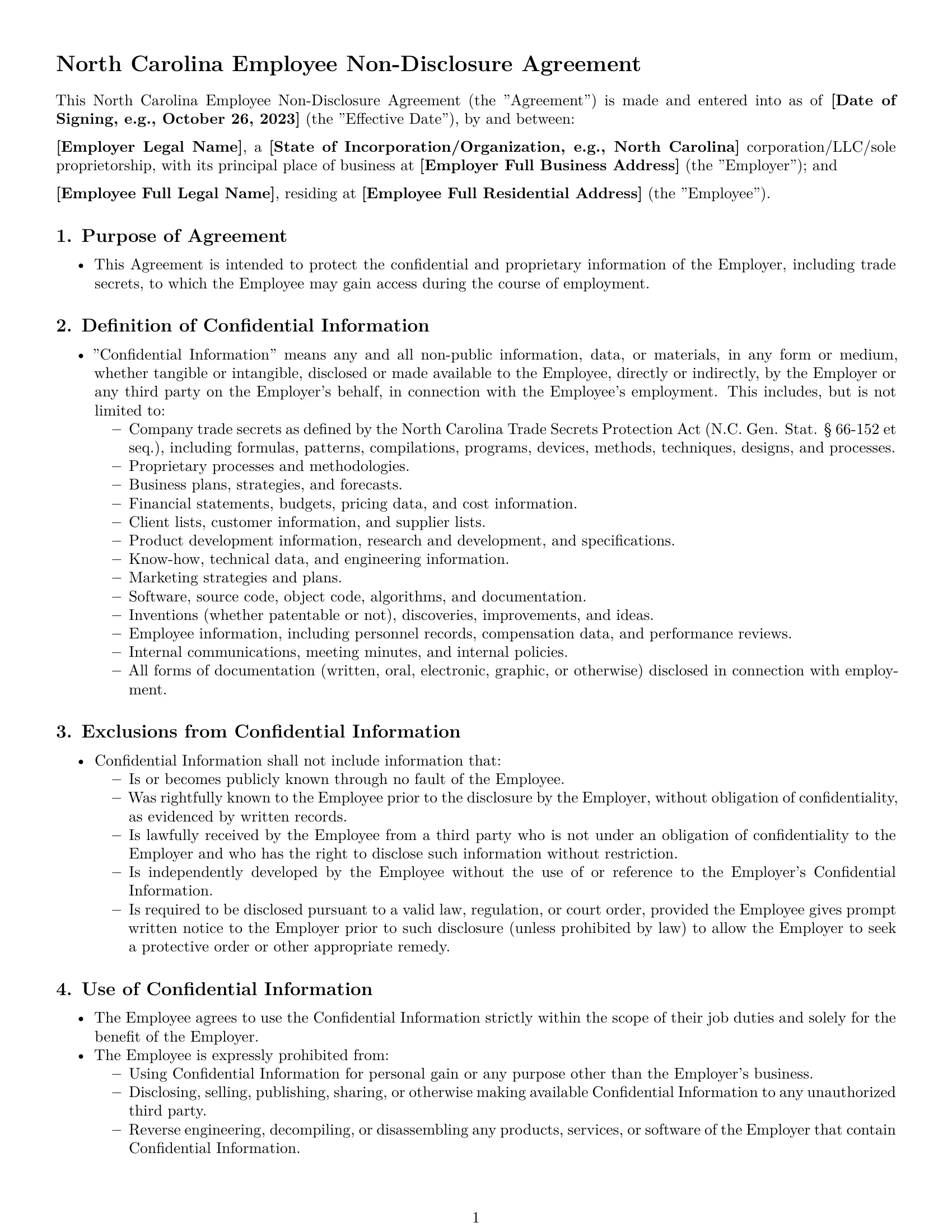 Preview page 1 of Pro North Carolina employee nda template