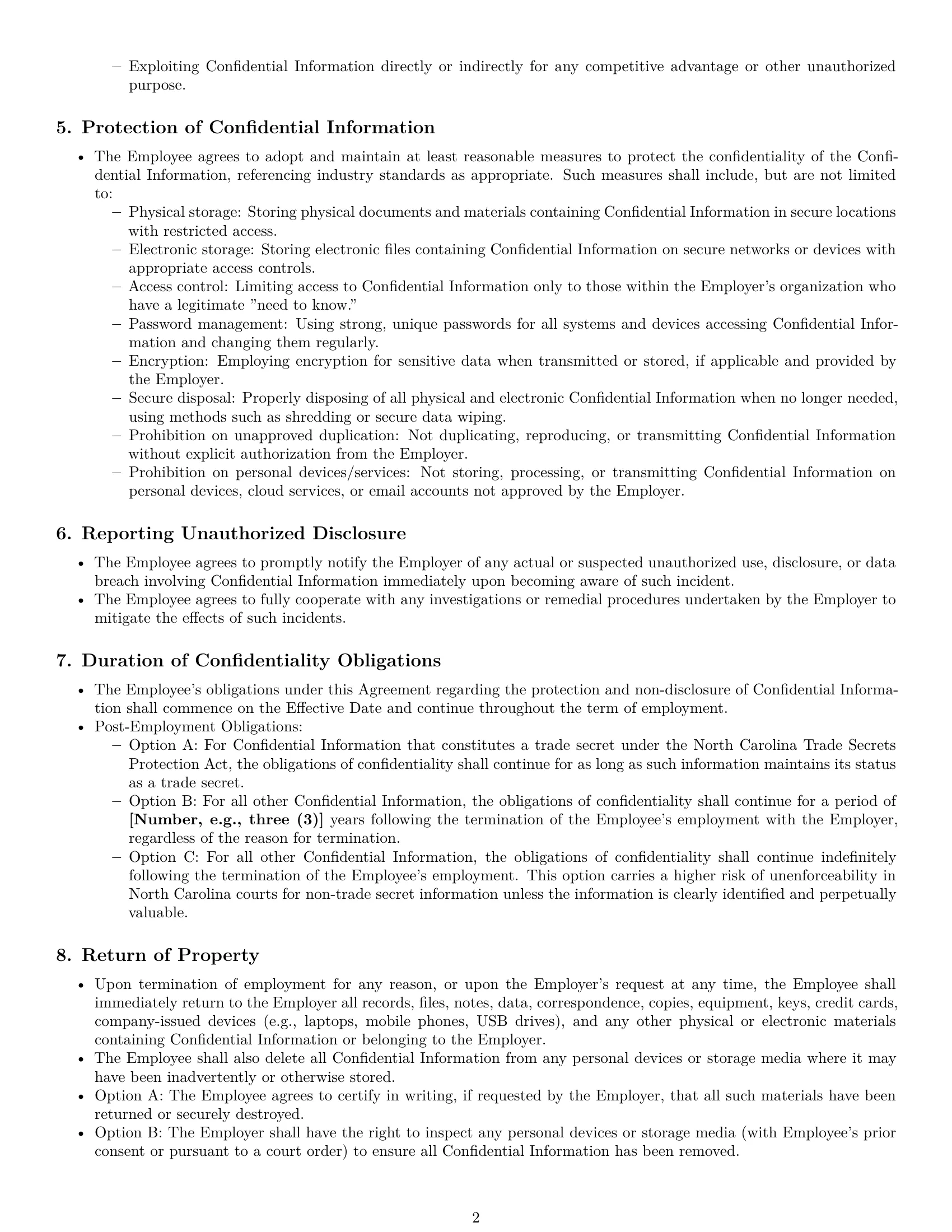Preview page 2 of Pro North Carolina employee nda template