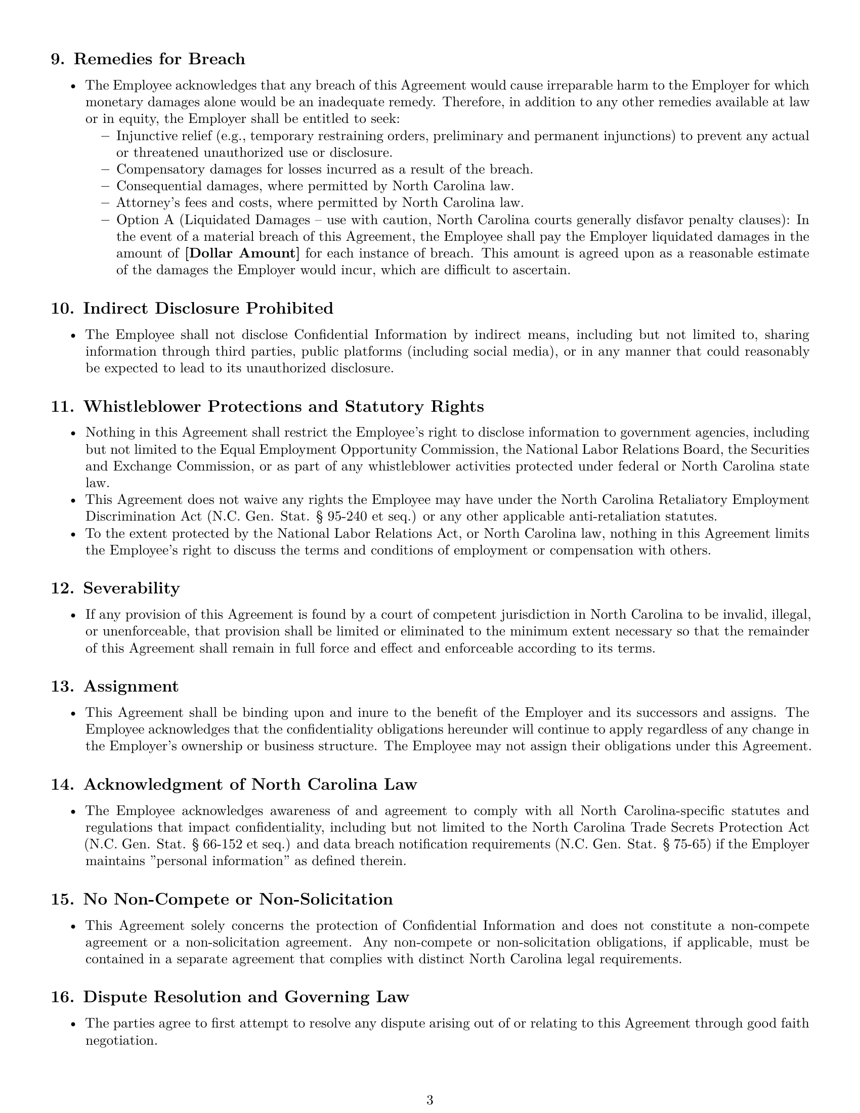 Preview page 3 of Pro North Carolina employee nda template
