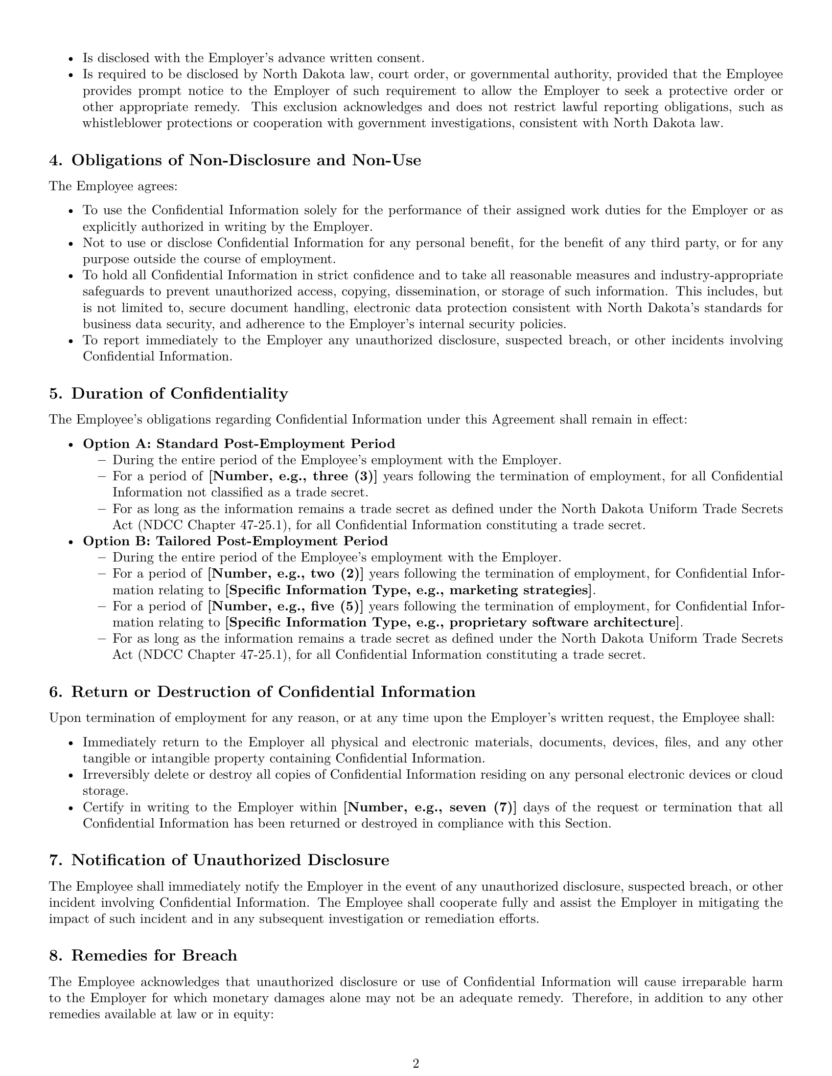 Preview page 2 of Pro North Dakota employee nda template