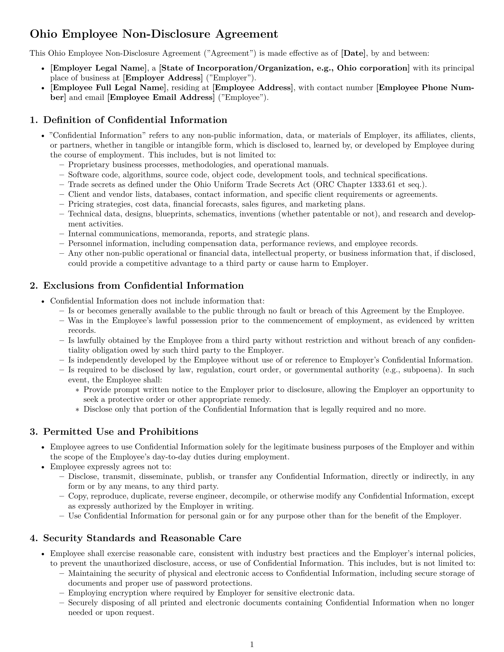 Preview page 1 of Pro Ohio employee nda template