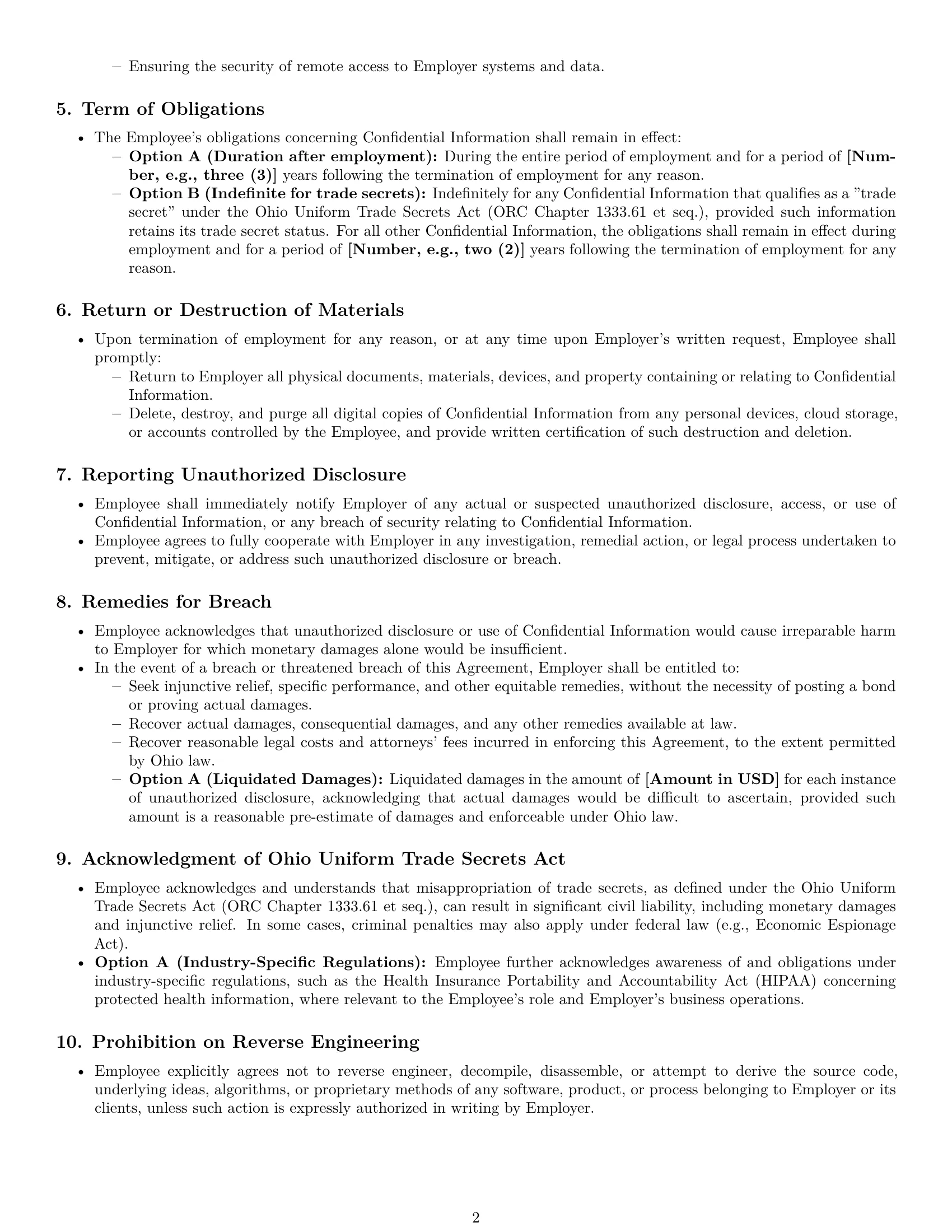 Preview page 2 of Pro Ohio employee nda template