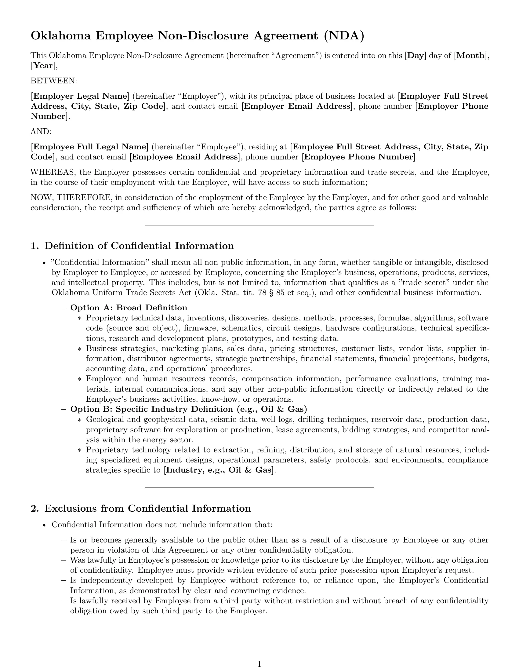 Preview page 1 of Pro Oklahoma employee nda template