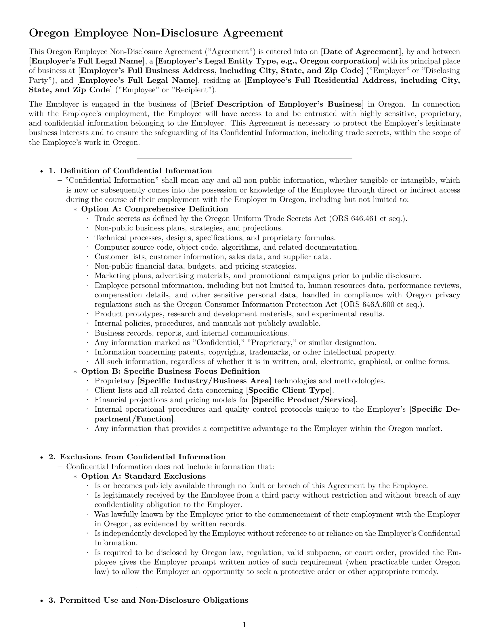 Preview page 1 of Pro Oregon employee nda template
