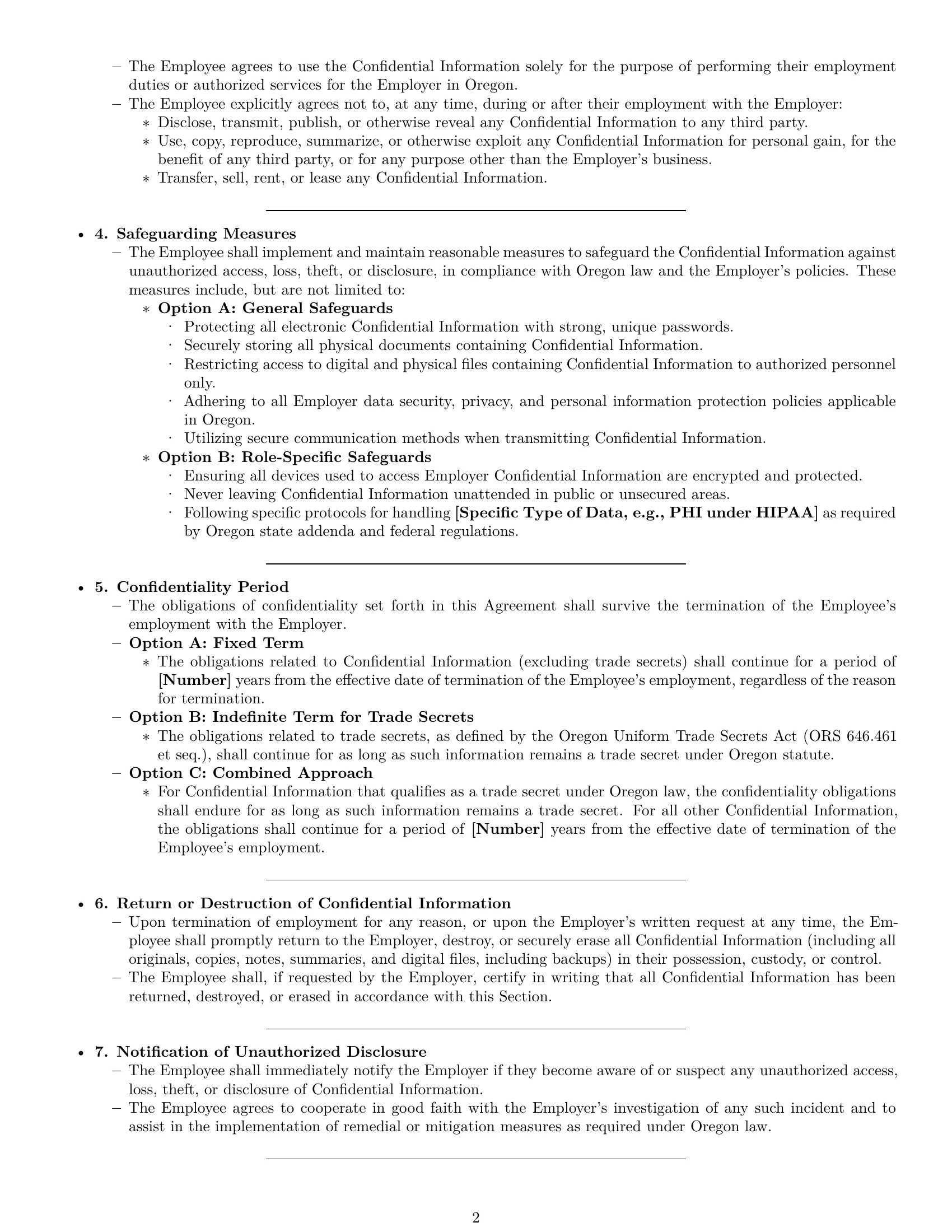 Preview page 2 of Pro Oregon employee nda template