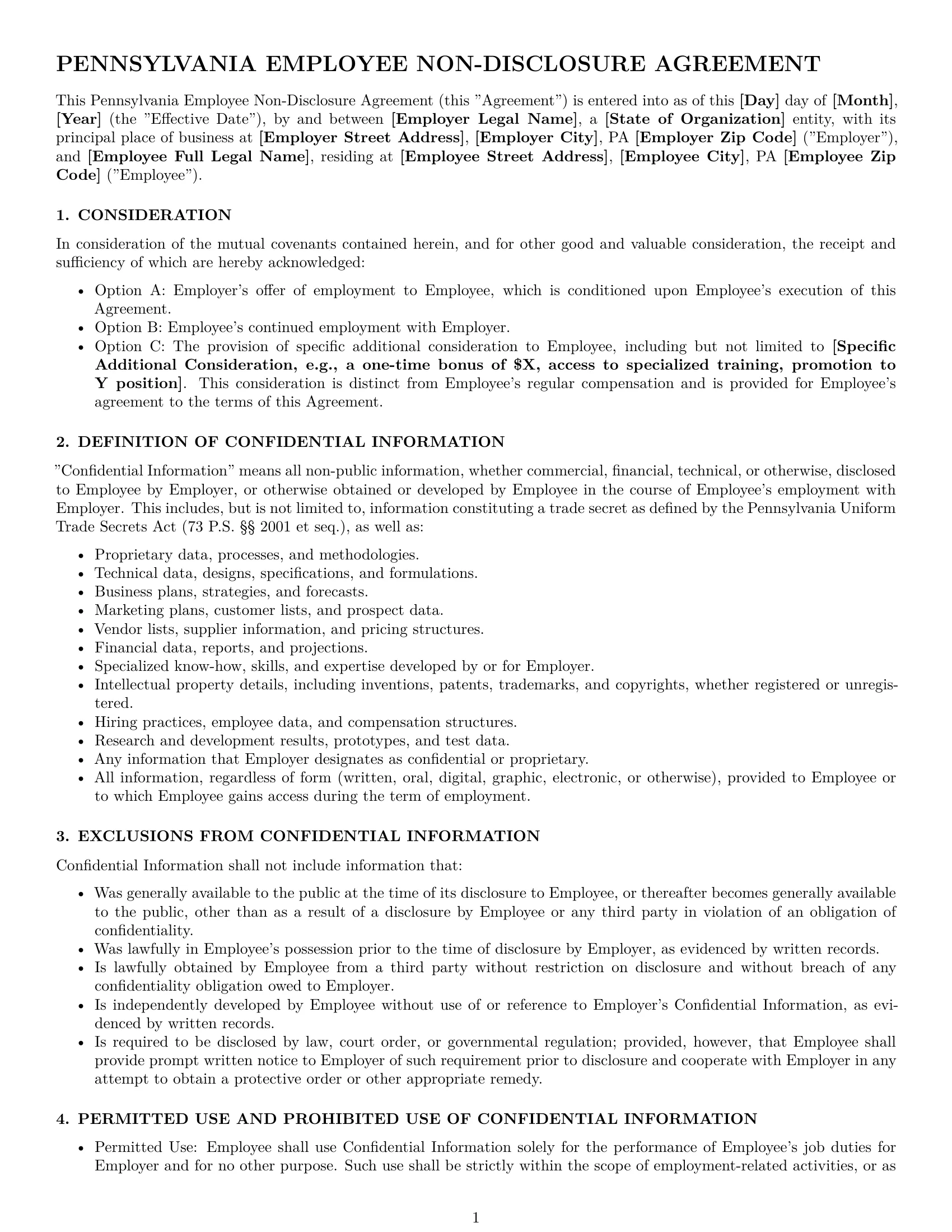 Preview page 1 of Pro Pennsylvania employee nda template