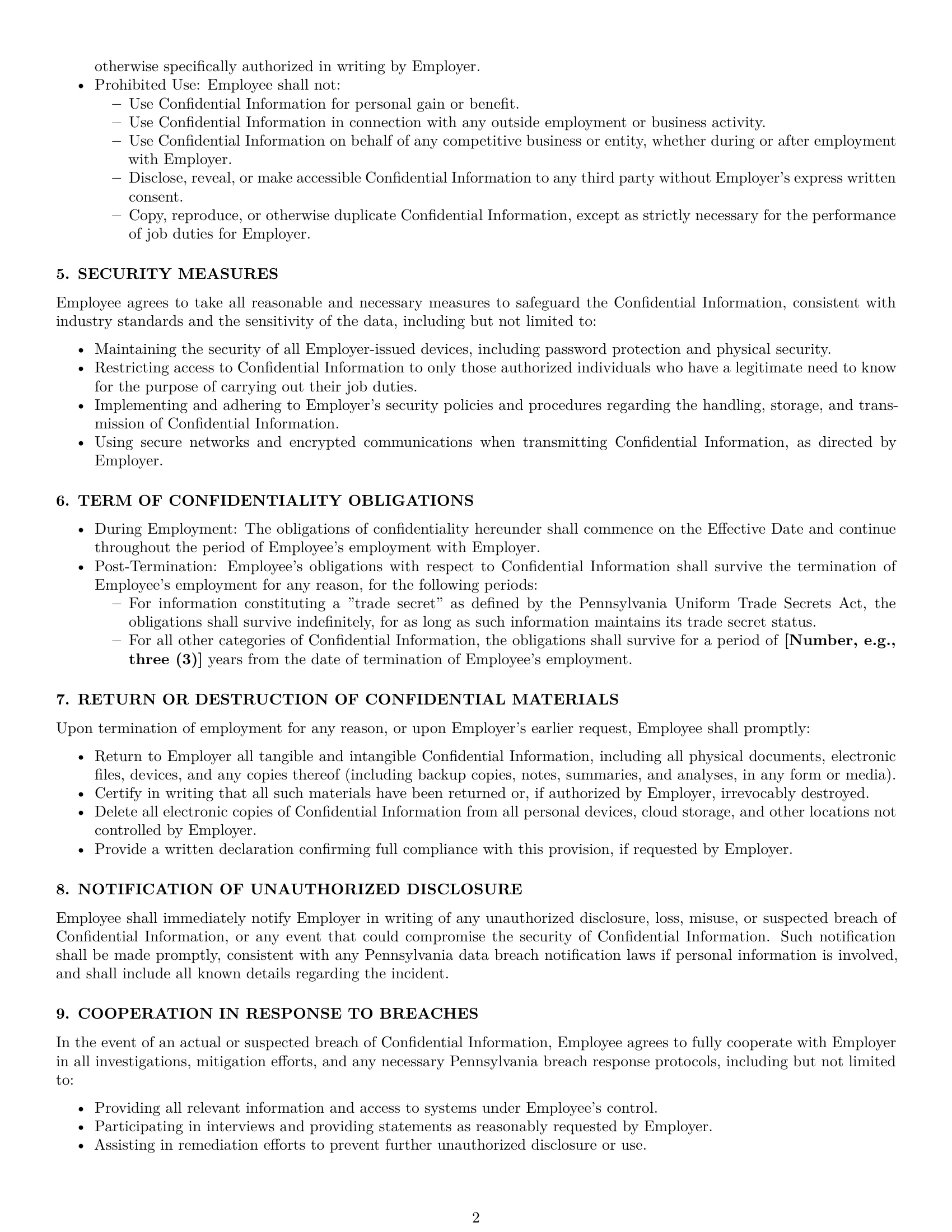 Preview page 2 of Pro Pennsylvania employee nda template