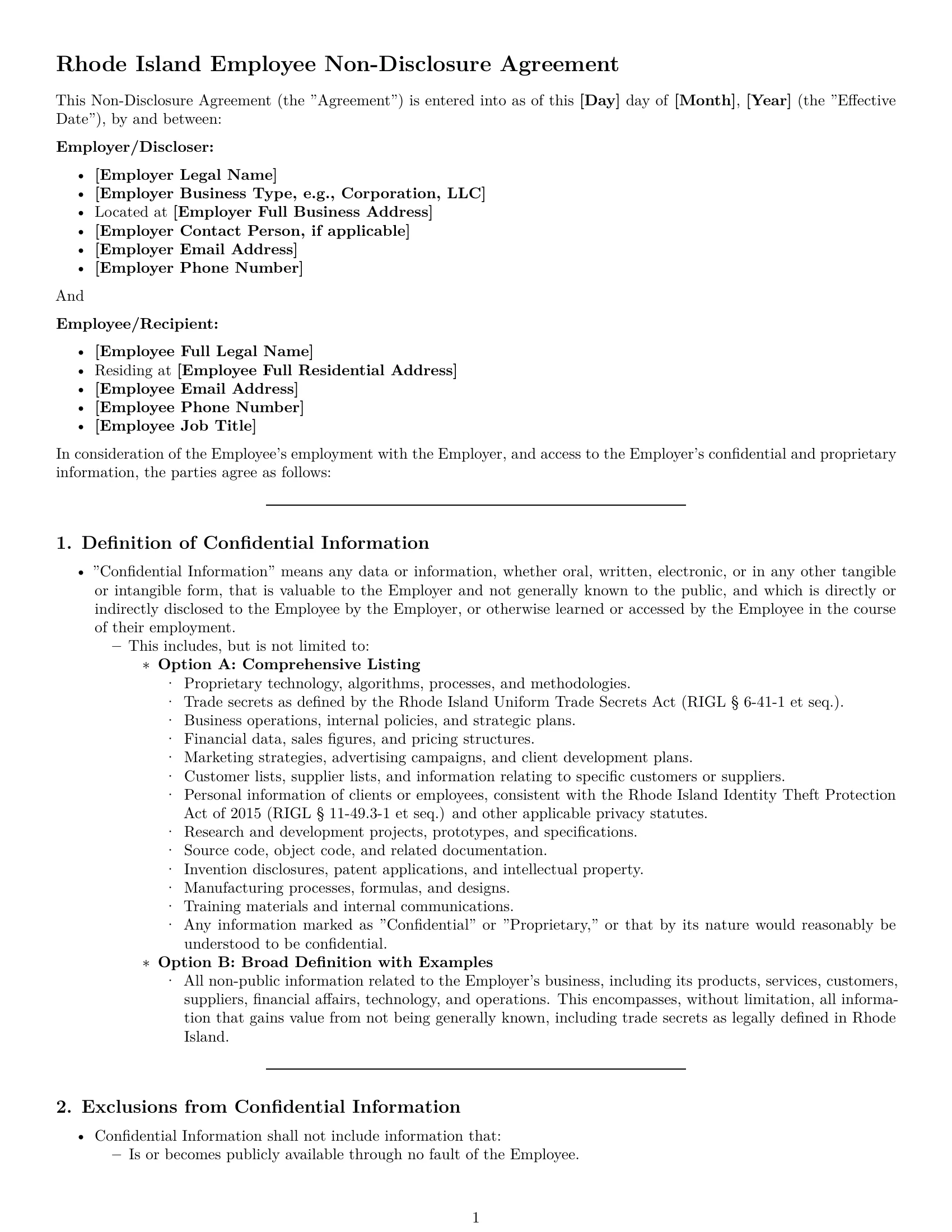 Preview page 1 of Pro Rhode Island employee nda template