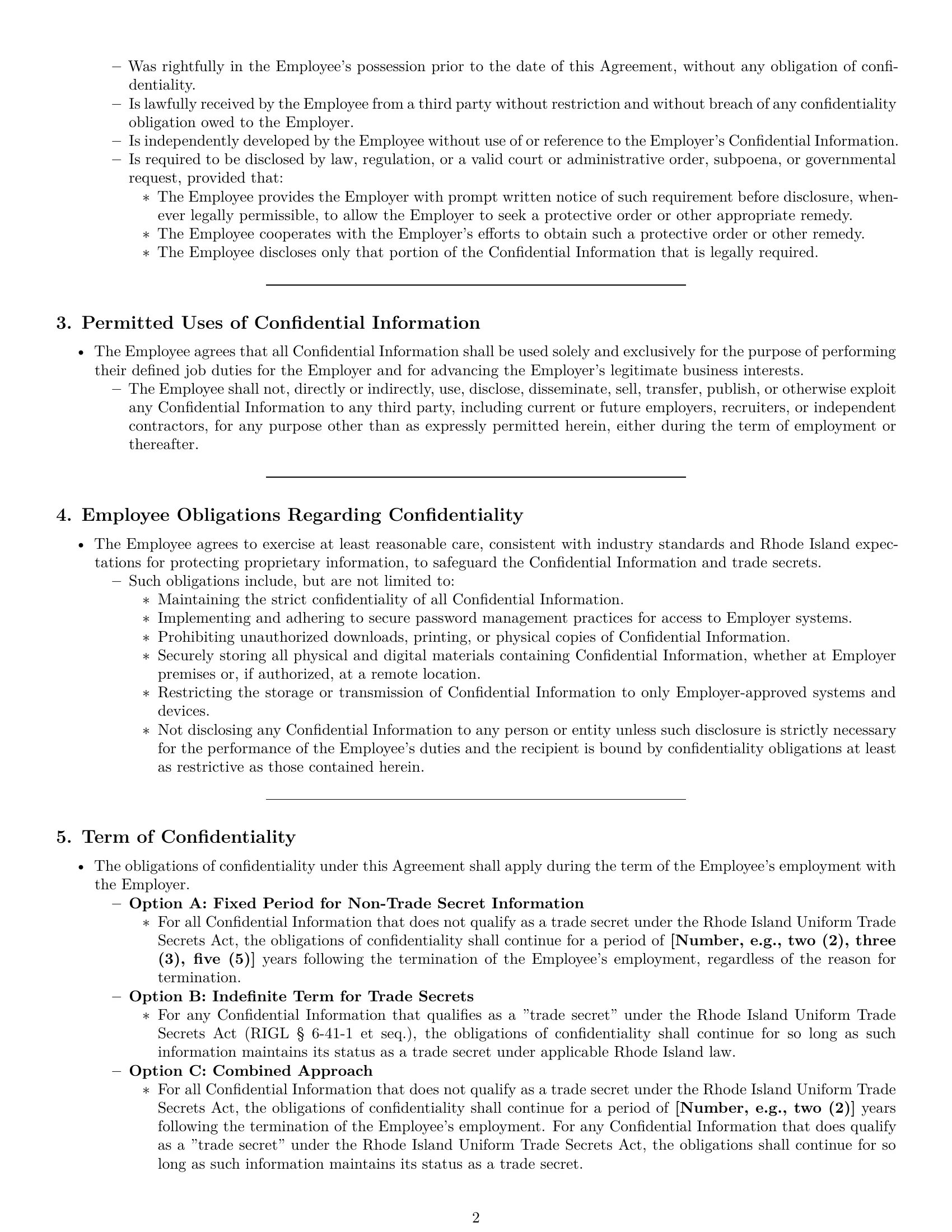Preview page 2 of Pro Rhode Island employee nda template
