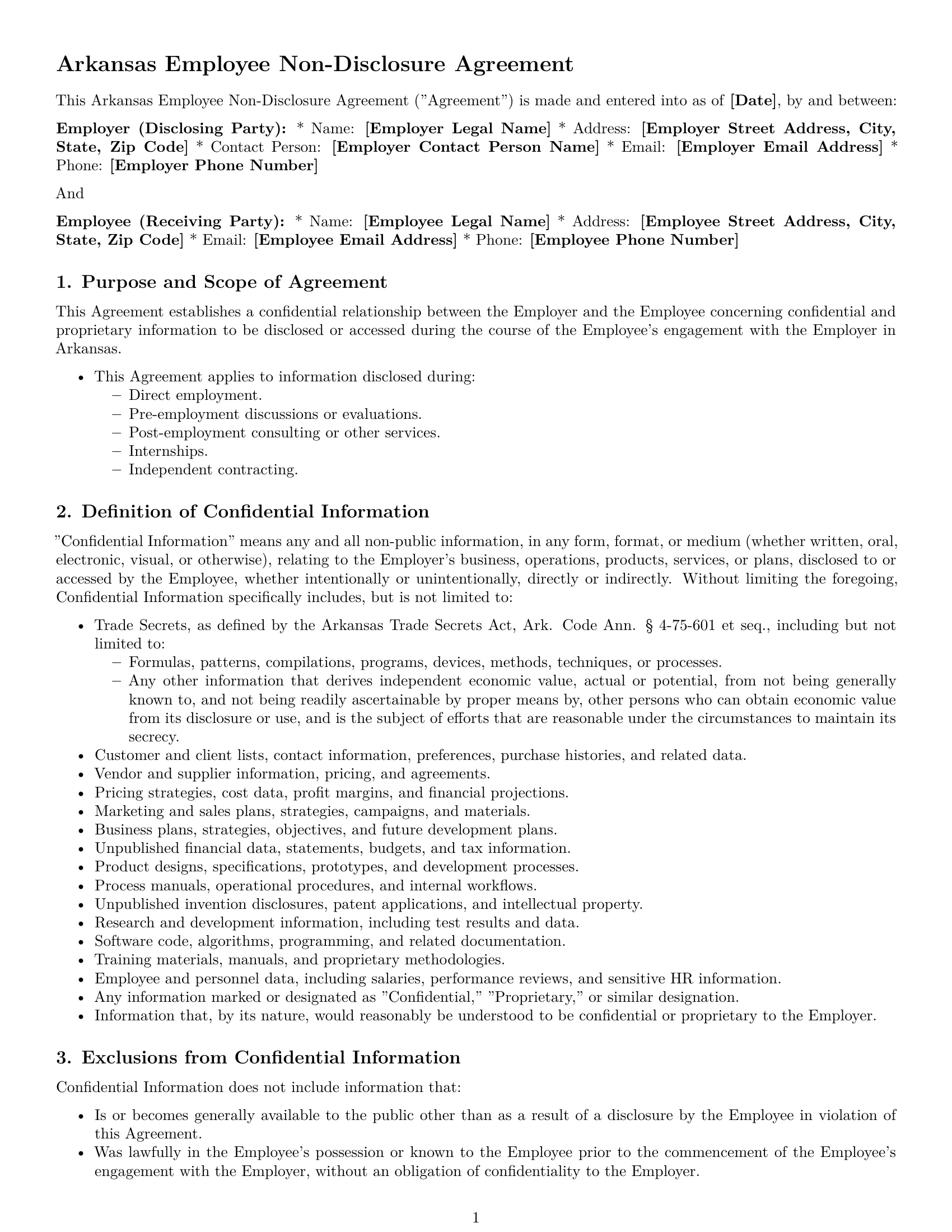 Preview page 1 of Pro Arkansas employee nda template