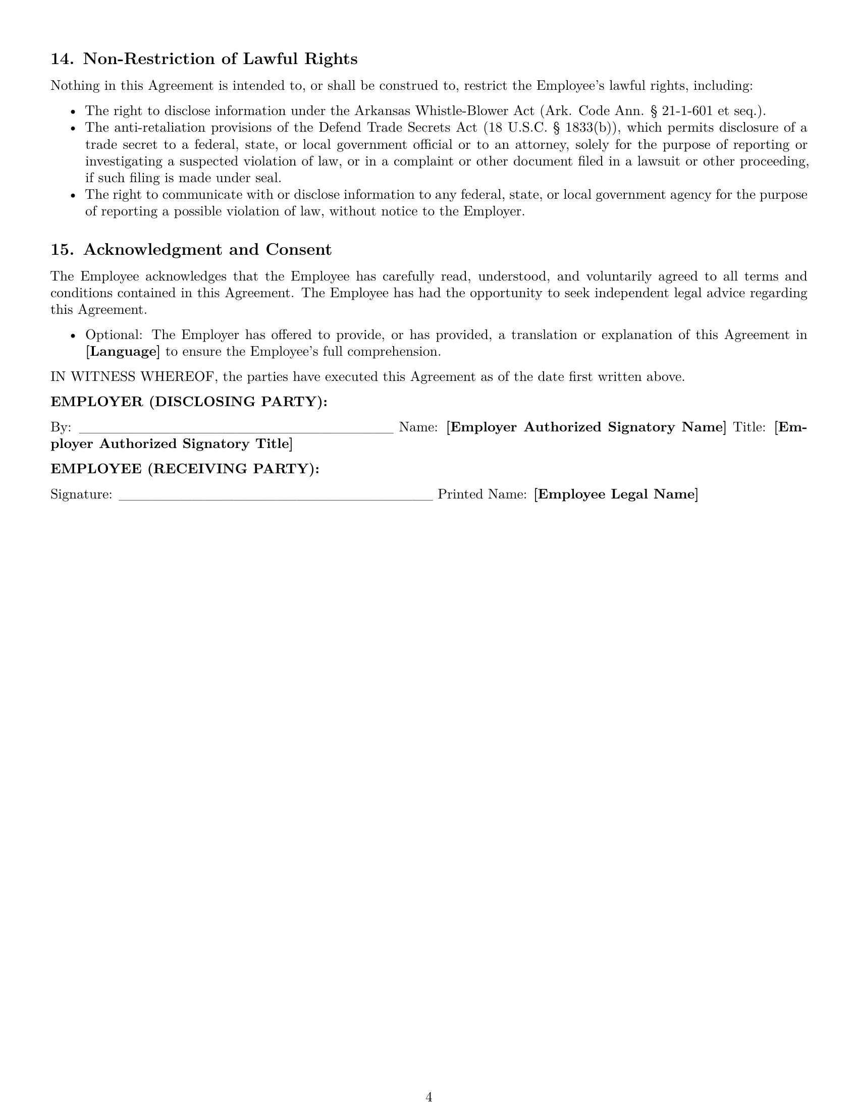 Preview page 4 of Pro Arkansas employee nda template