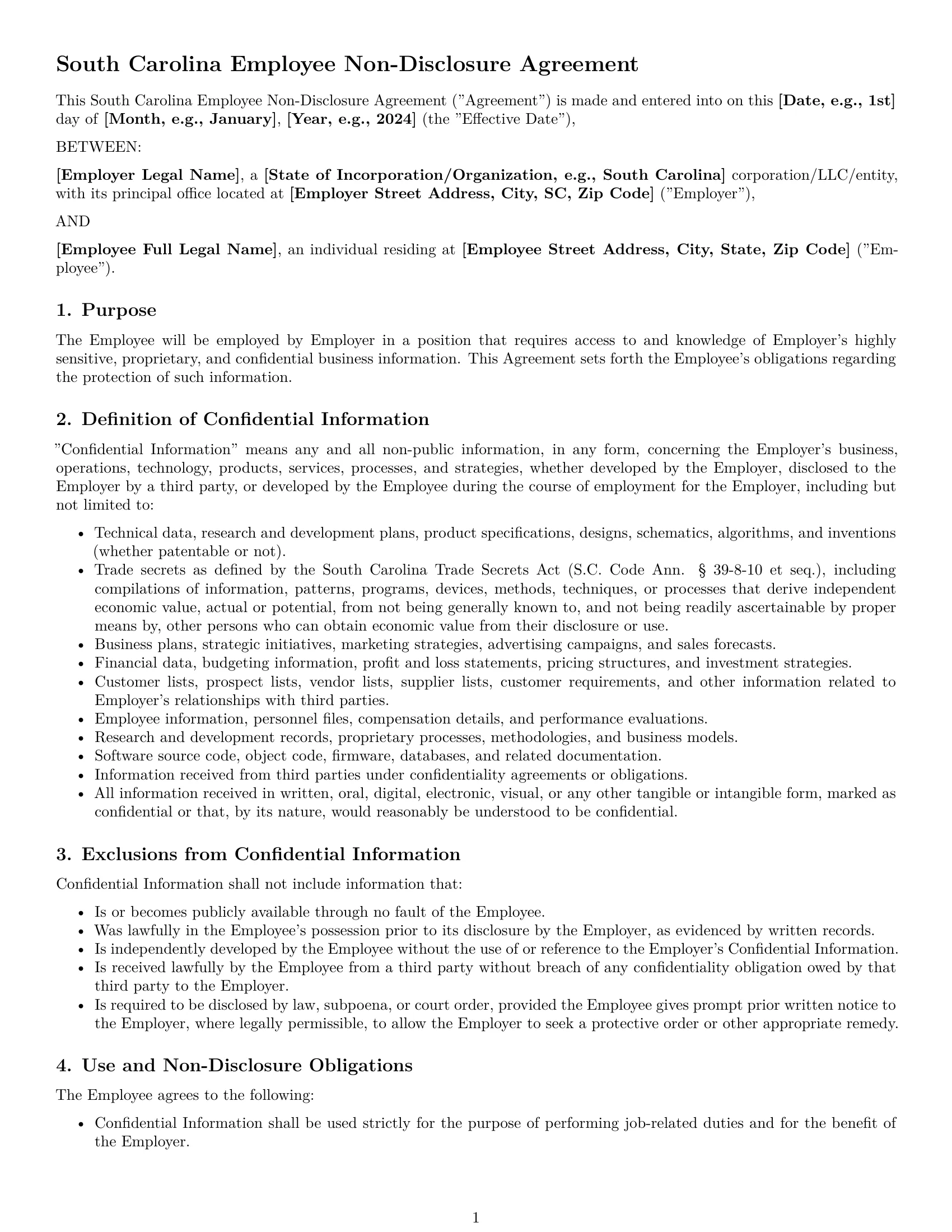 Preview page 1 of Pro South Carolina employee nda template