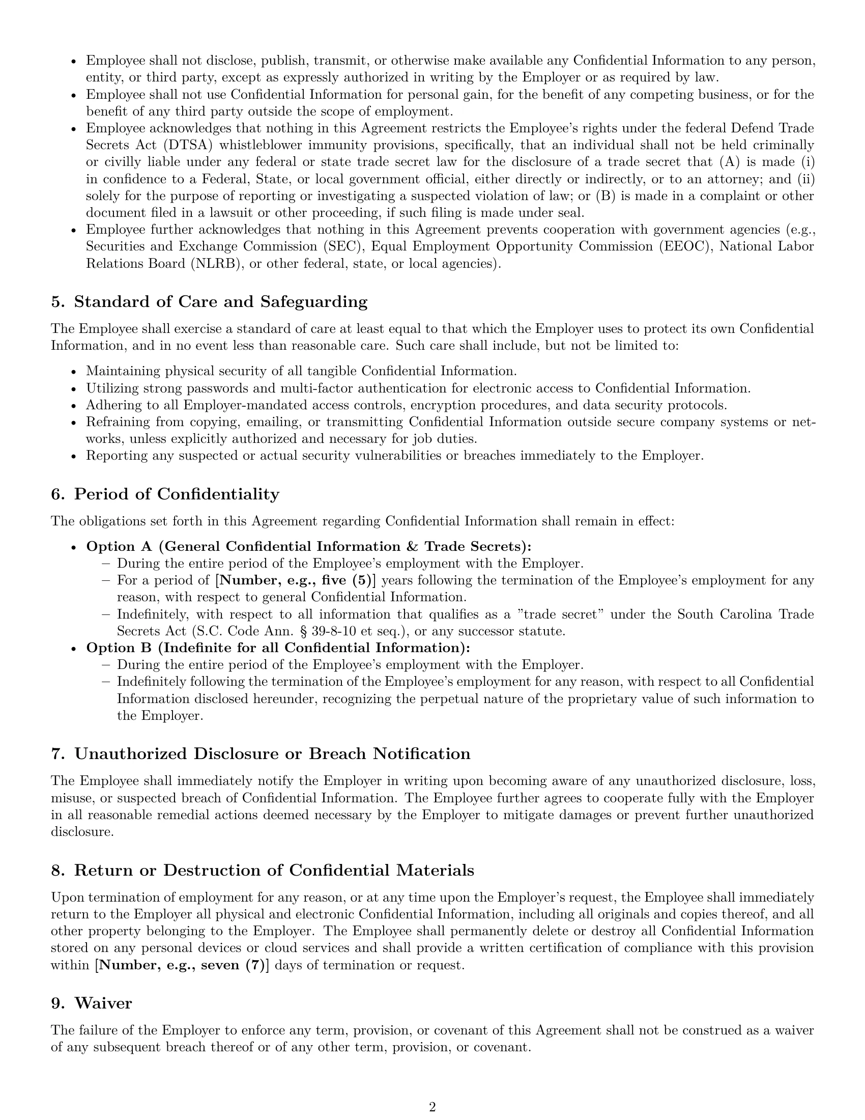 Preview page 2 of Pro South Carolina employee nda template