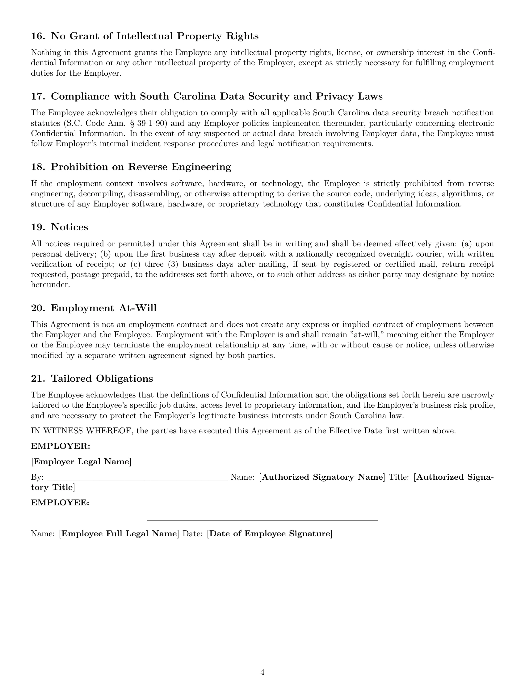 Preview page 4 of Pro South Carolina employee nda template