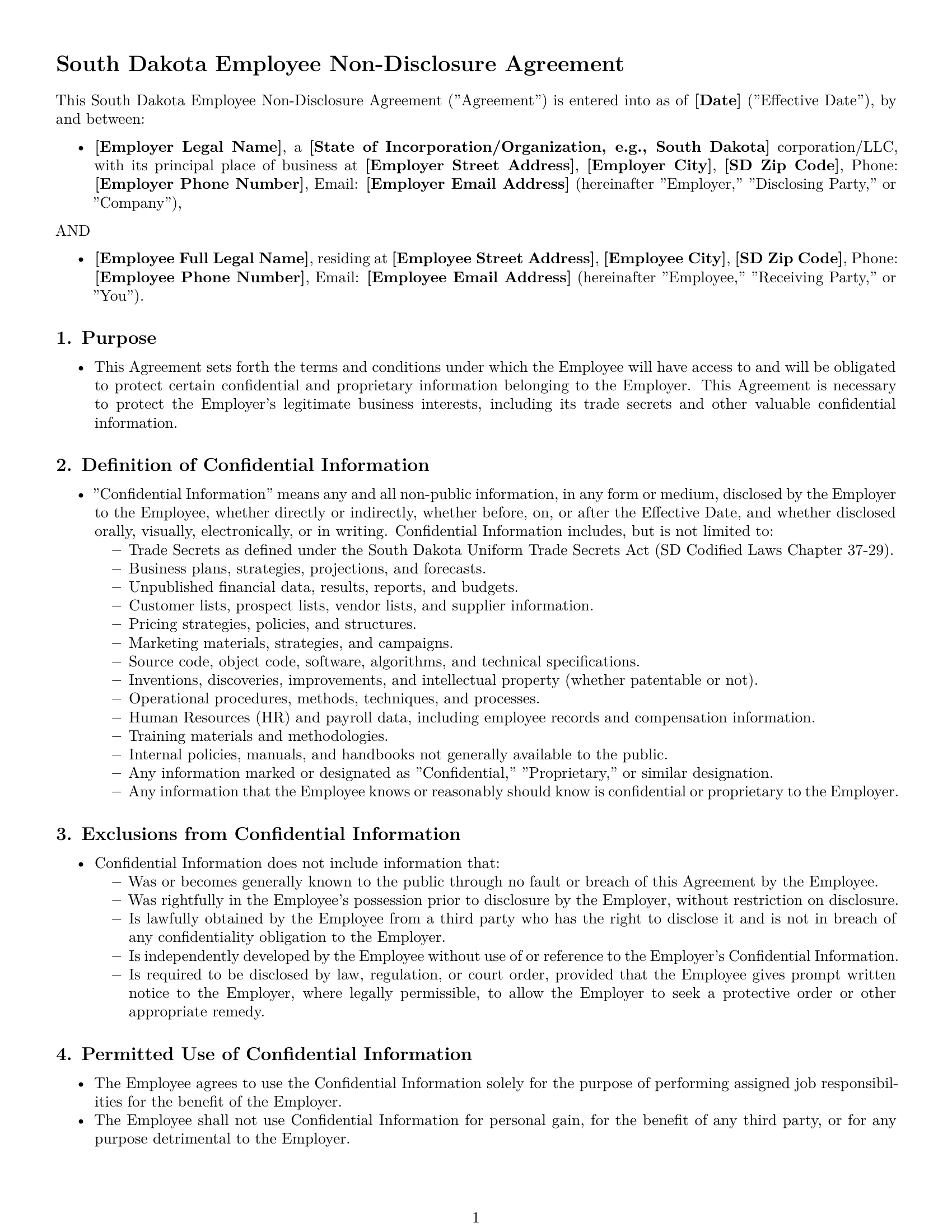 Preview page 1 of Pro South Dakota employee nda template