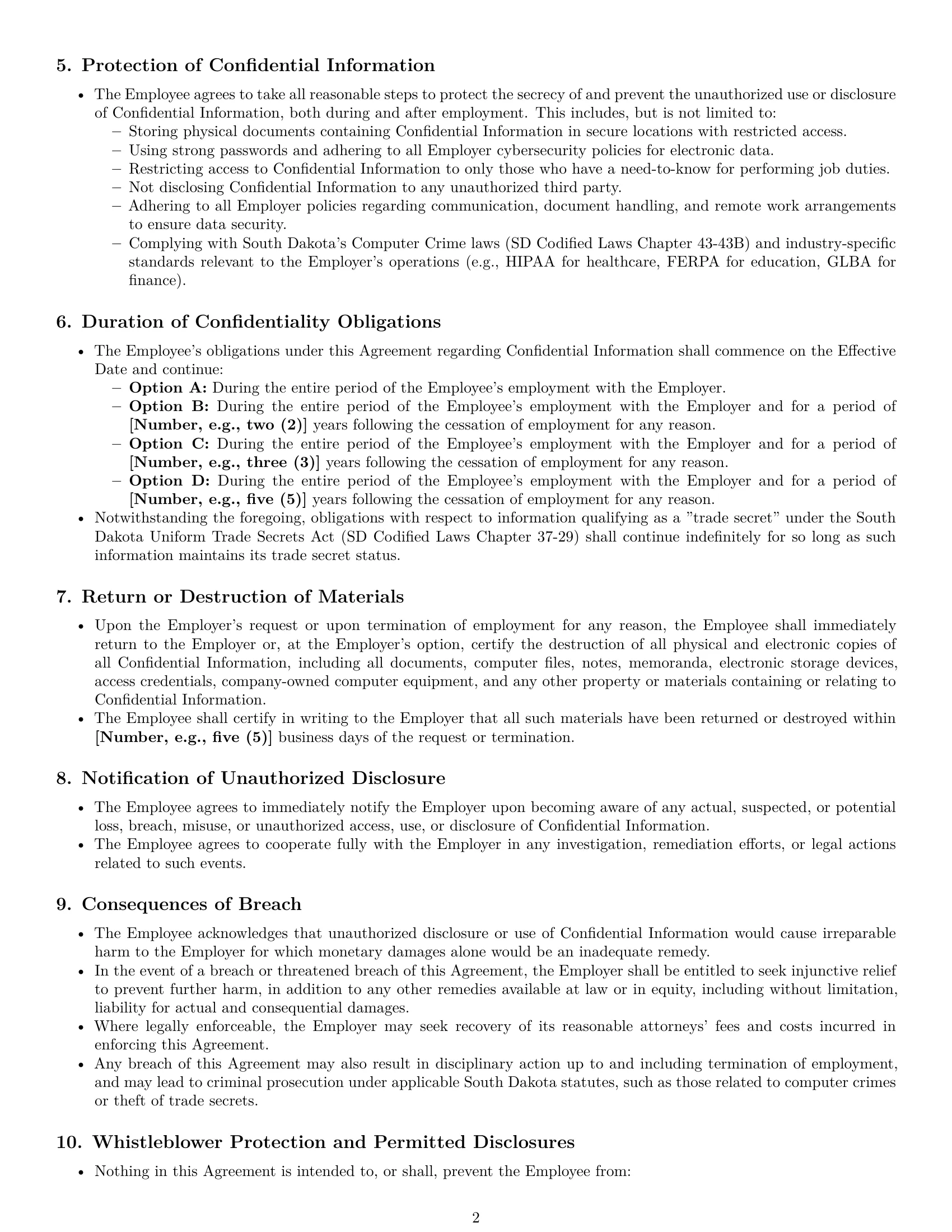 Preview page 2 of Pro South Dakota employee nda template