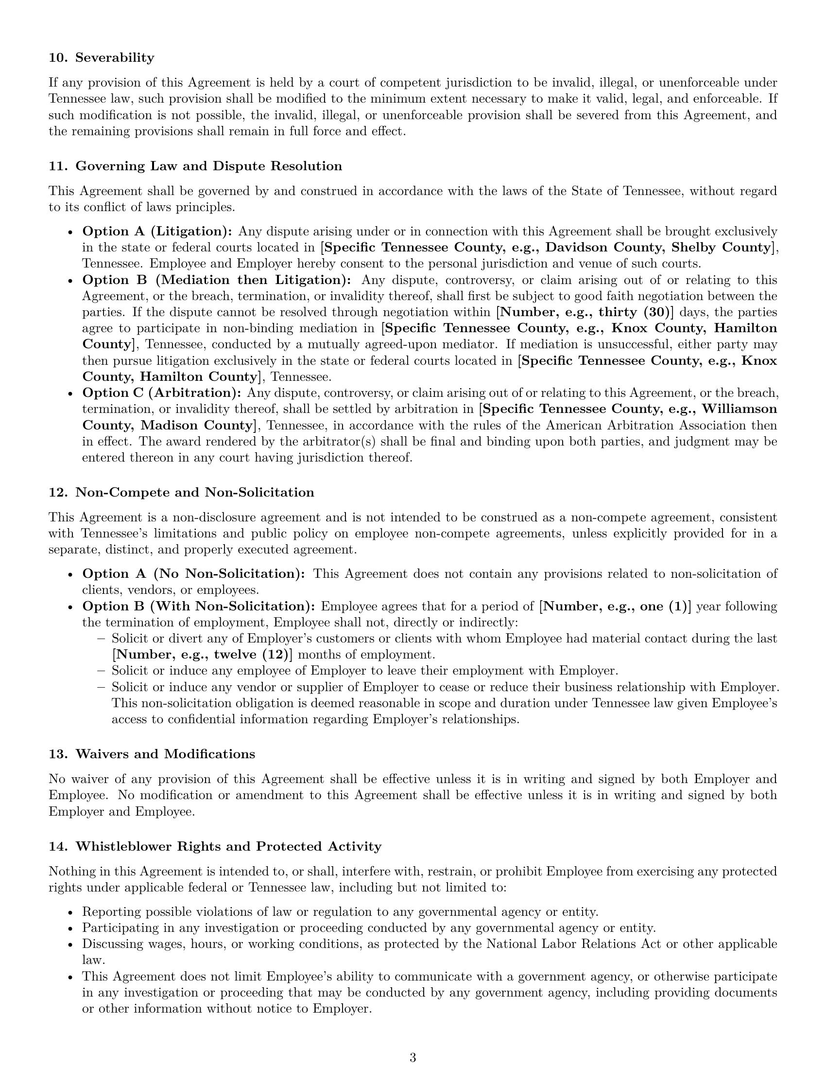 Preview page 3 of Pro Tennessee employee nda template