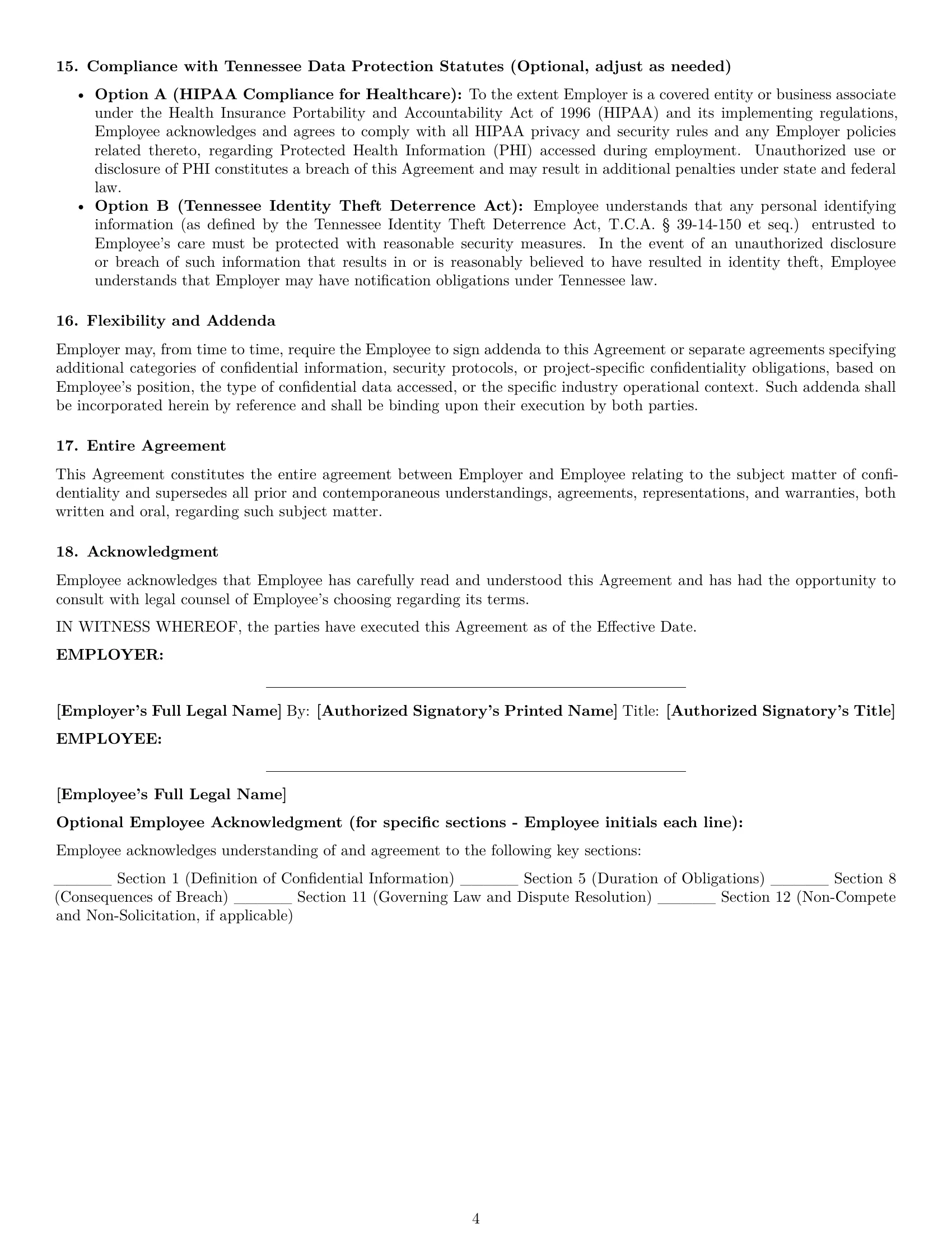 Preview page 4 of Pro Tennessee employee nda template