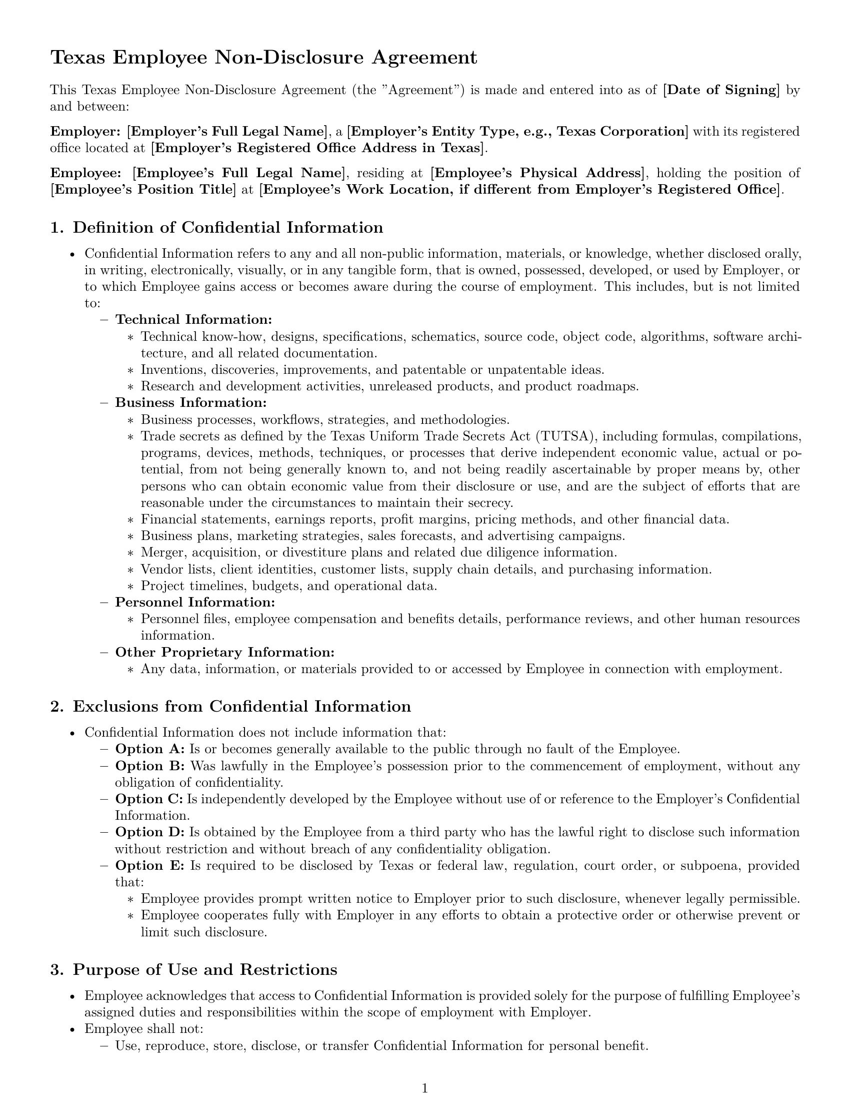 Preview page 1 of Pro Texas employee nda template