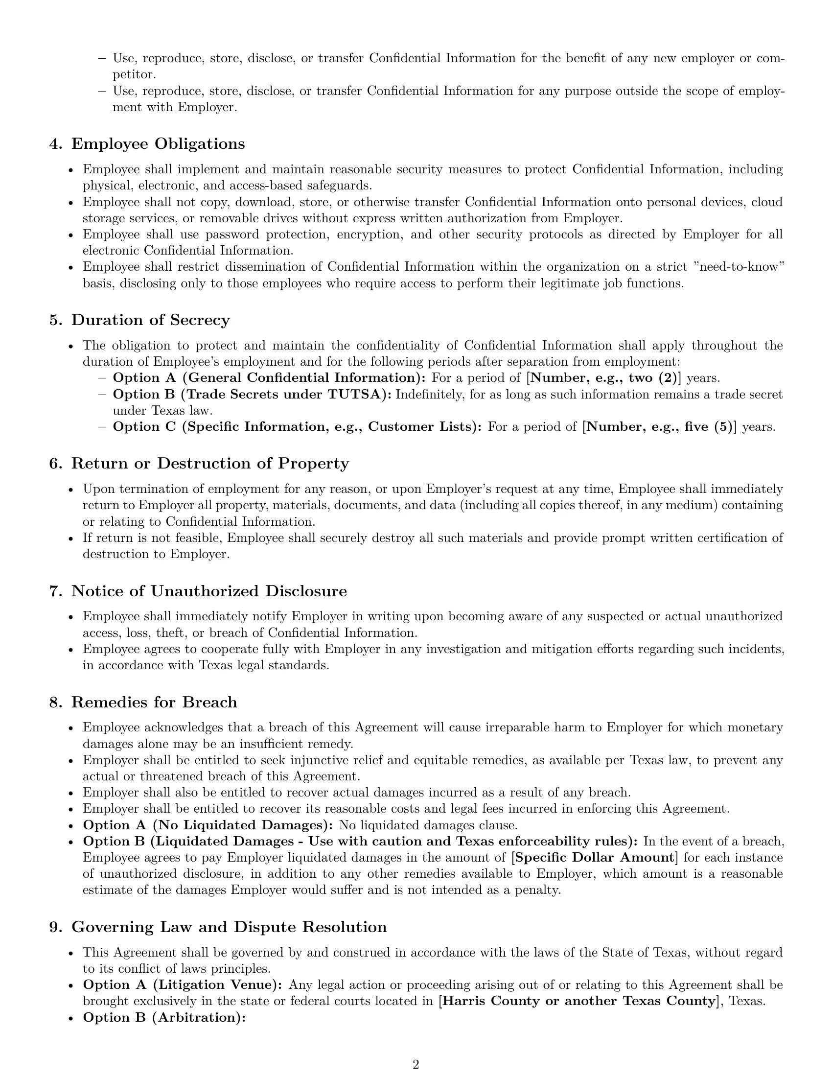 Preview page 2 of Pro Texas employee nda template