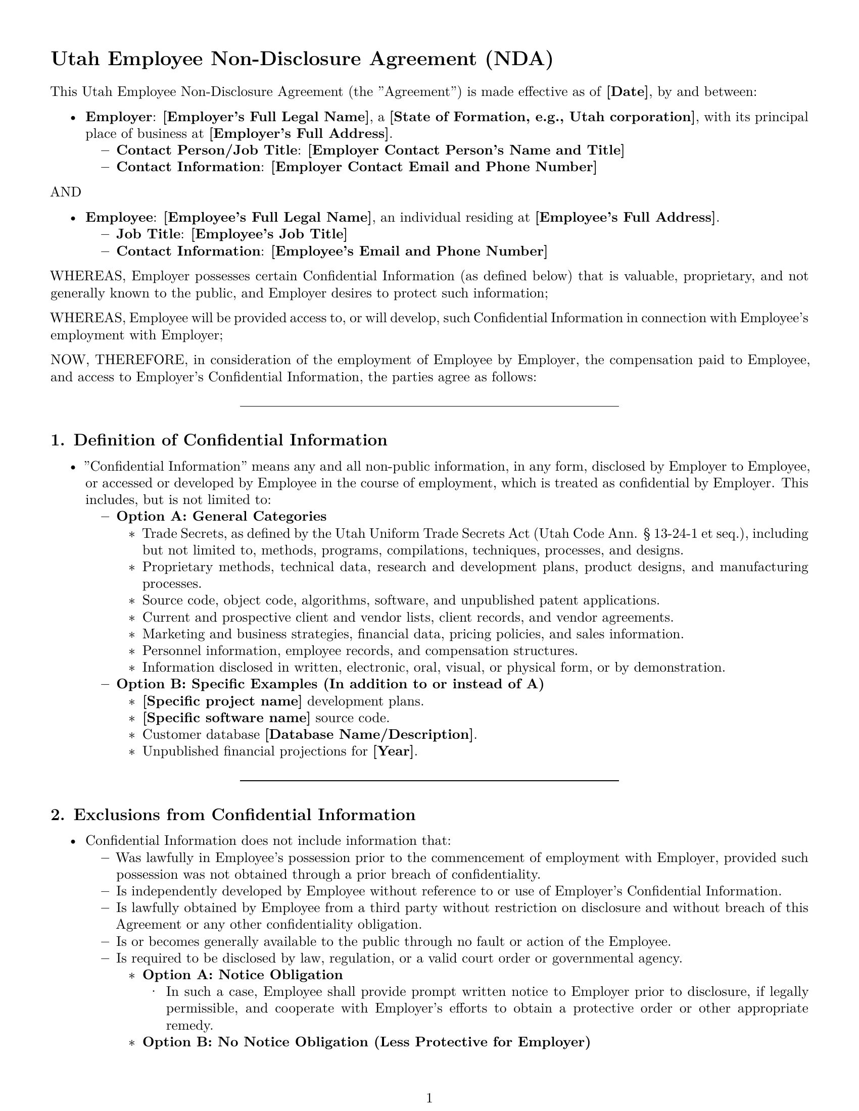 Preview page 1 of Pro Utah employee nda template