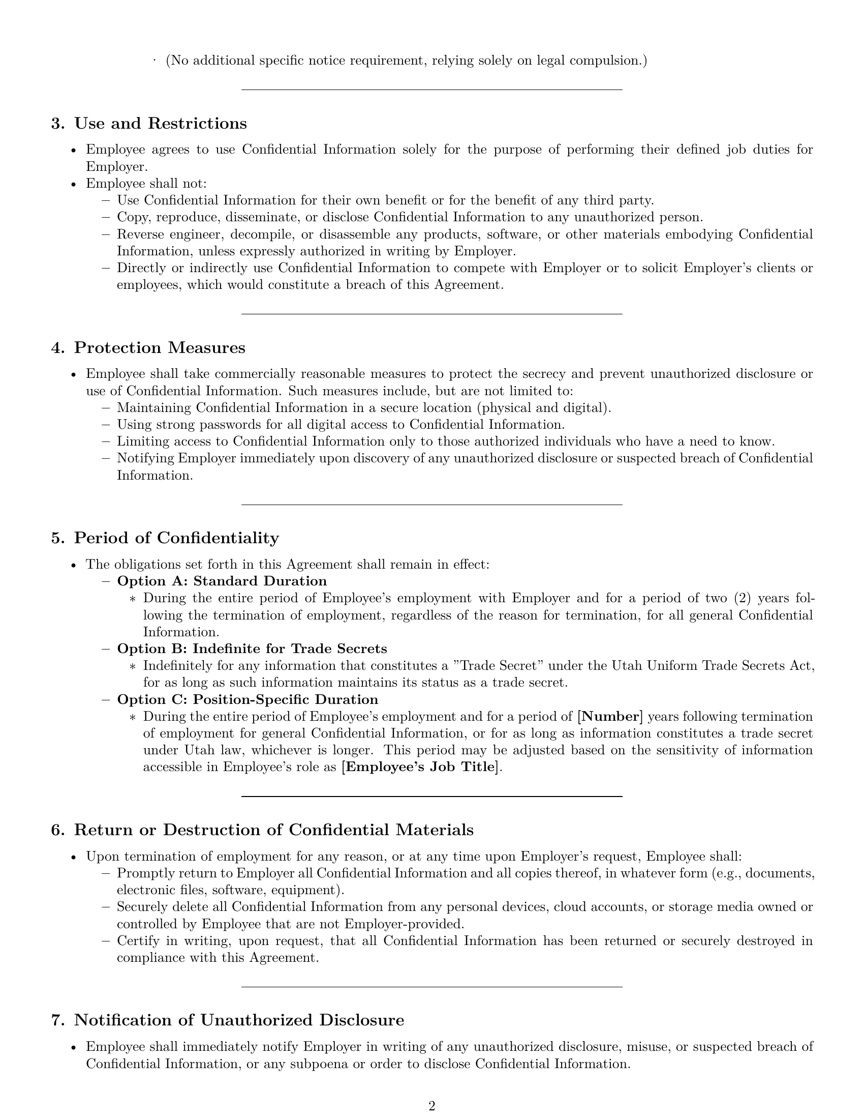 Preview page 2 of Pro Utah employee nda template