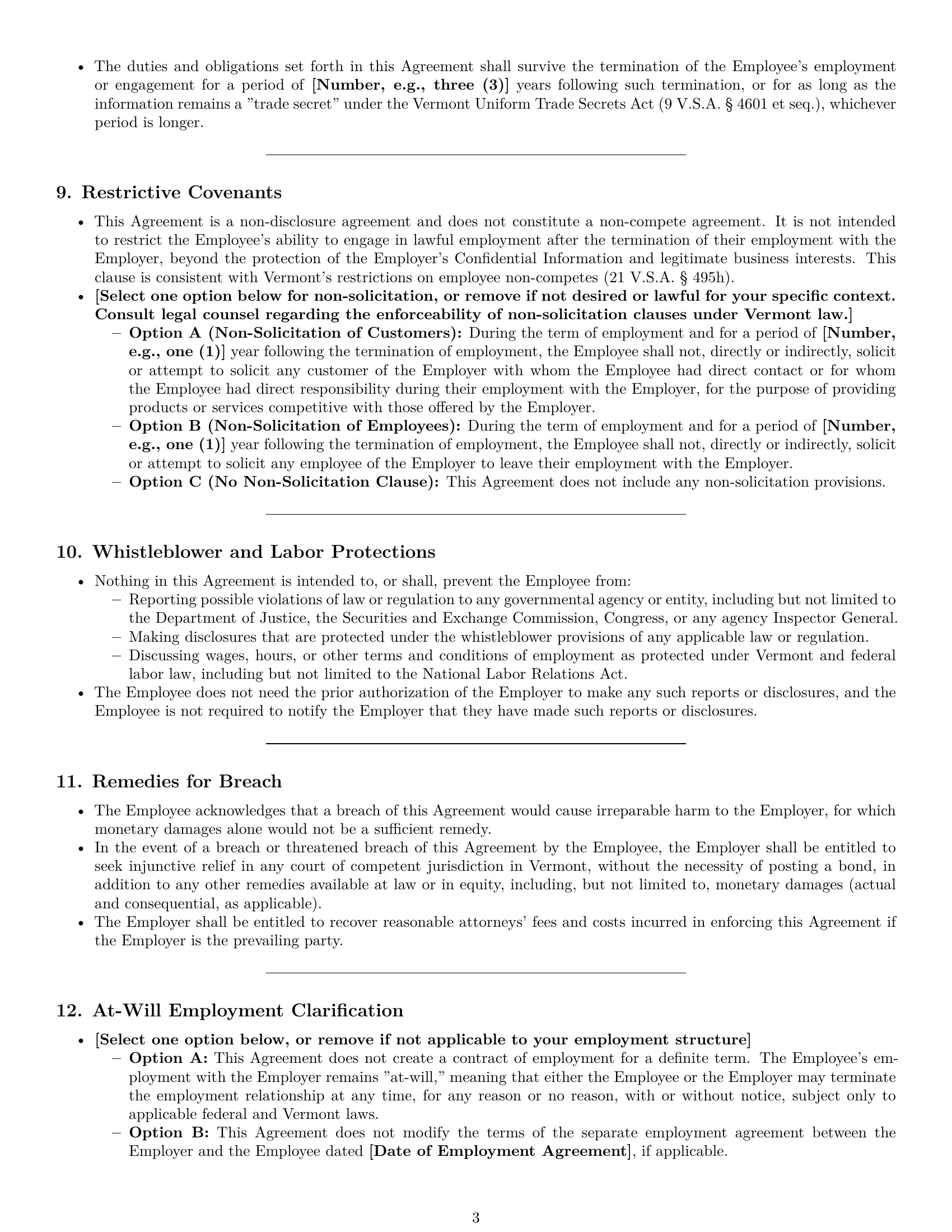 Preview page 3 of Pro Vermont employee nda template