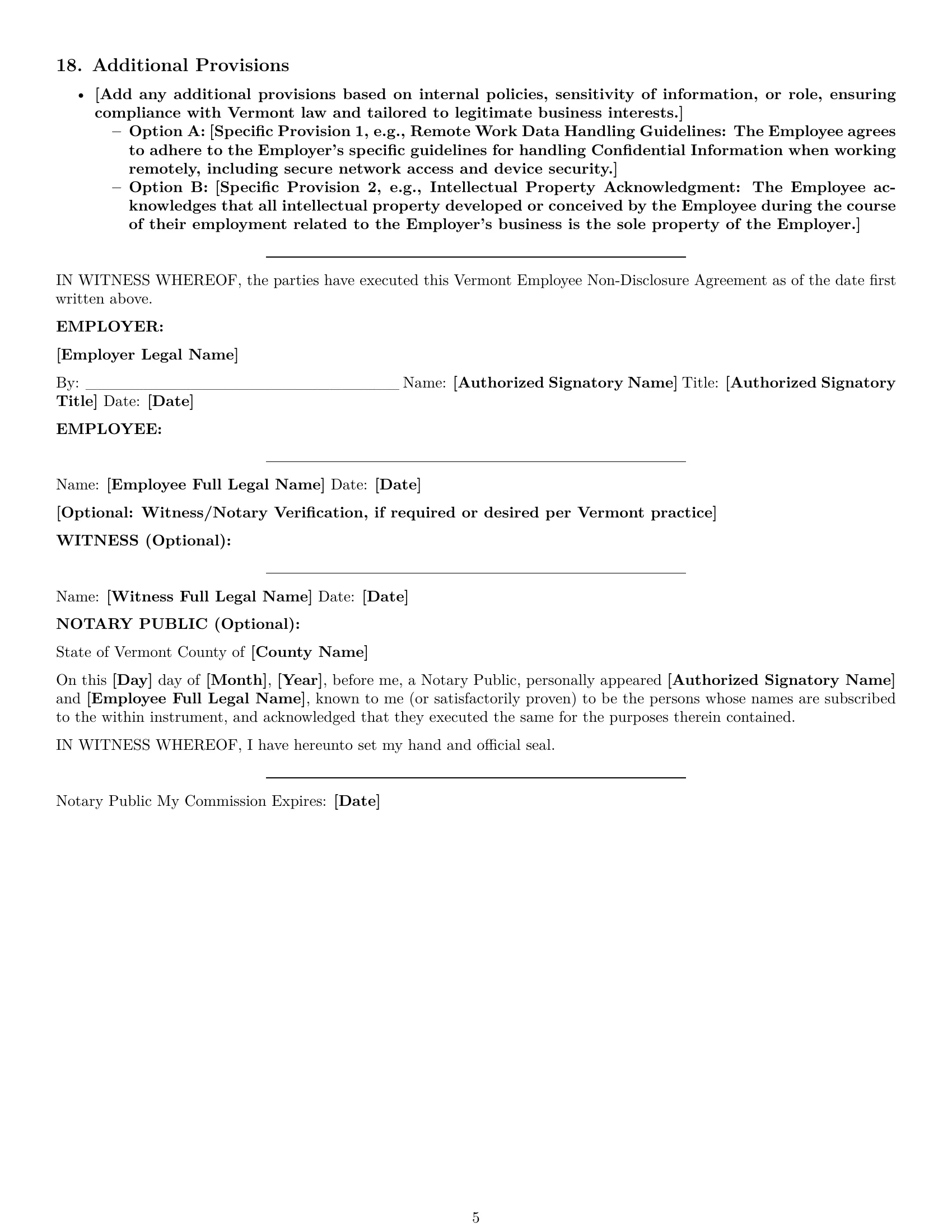 Preview page 5 of Pro Vermont employee nda template