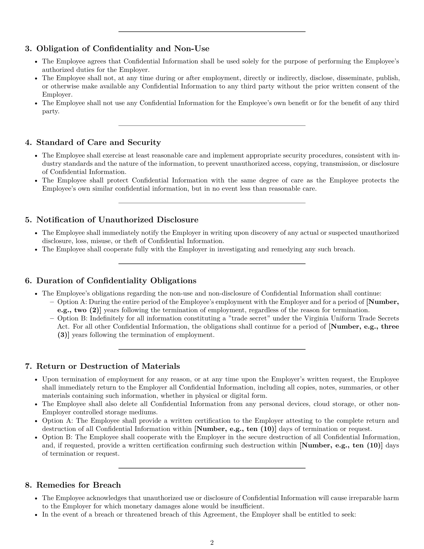Preview page 2 of Pro Virginia employee nda template